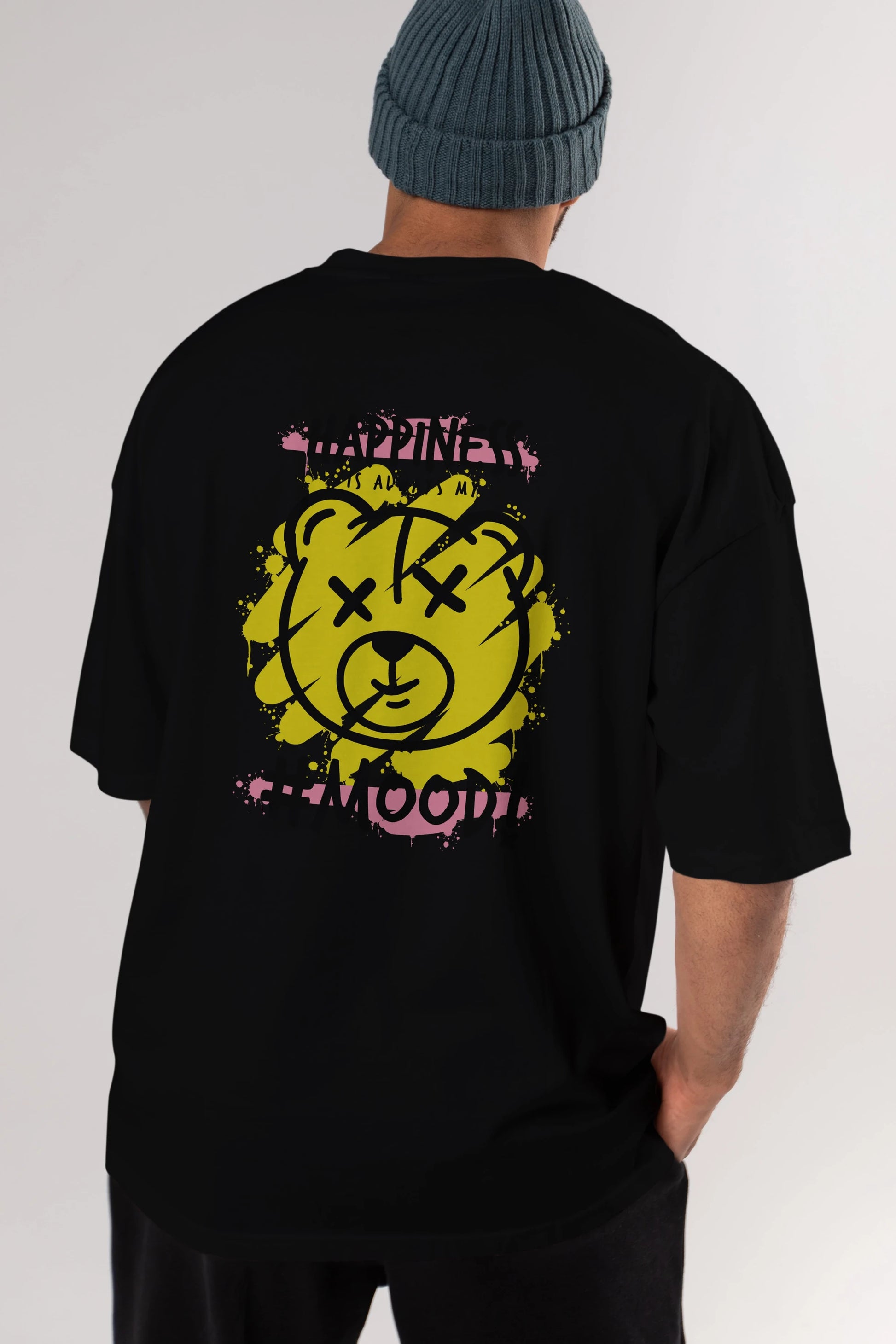 Happiness Mood Bear Arka Baskılı Oversize t-shirt Erkek Kadın Unisex