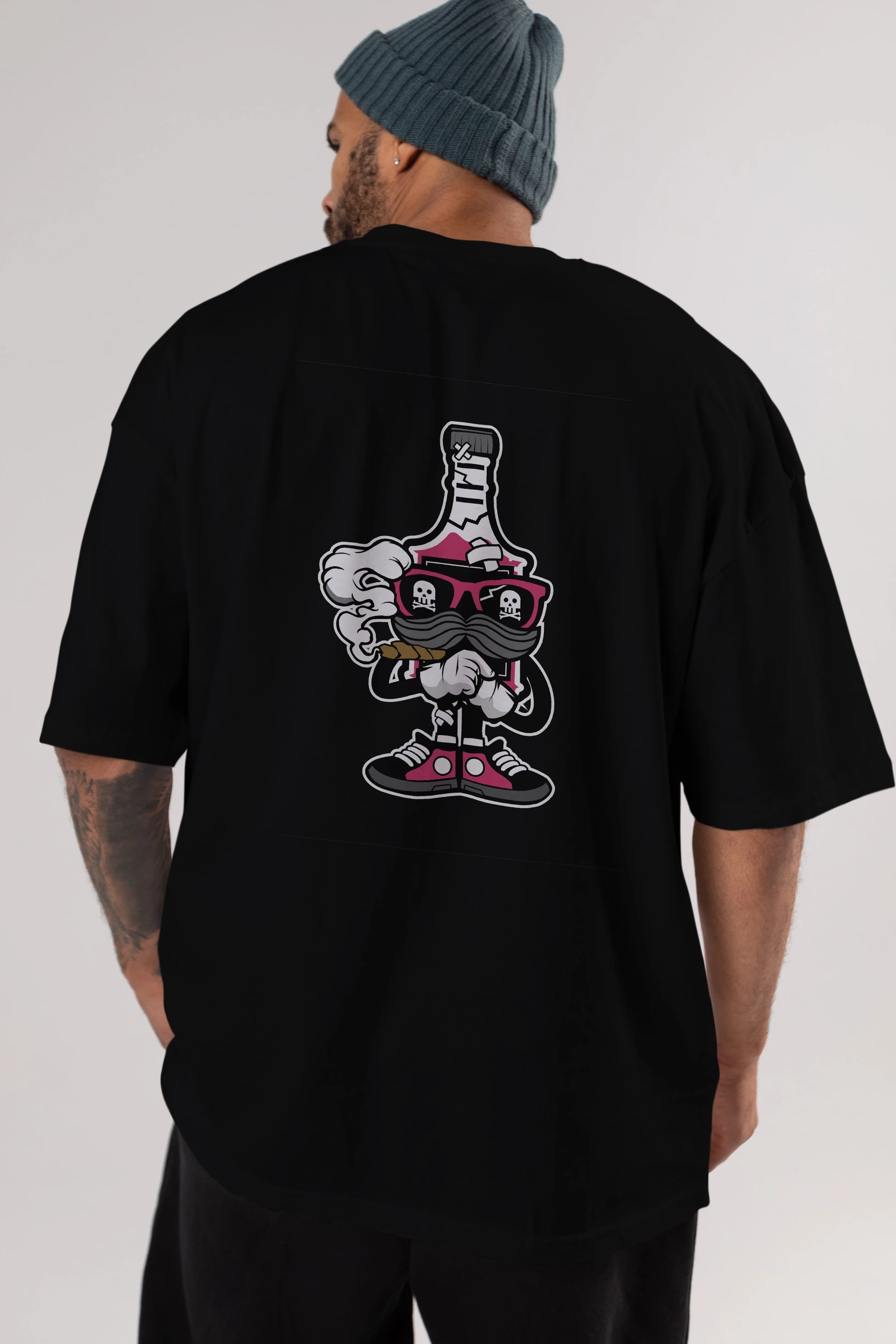 Vodka Bottle Arka Baskılı Oversize t-shirt Erkek Kadın Unisex %100 Pamuk tişort