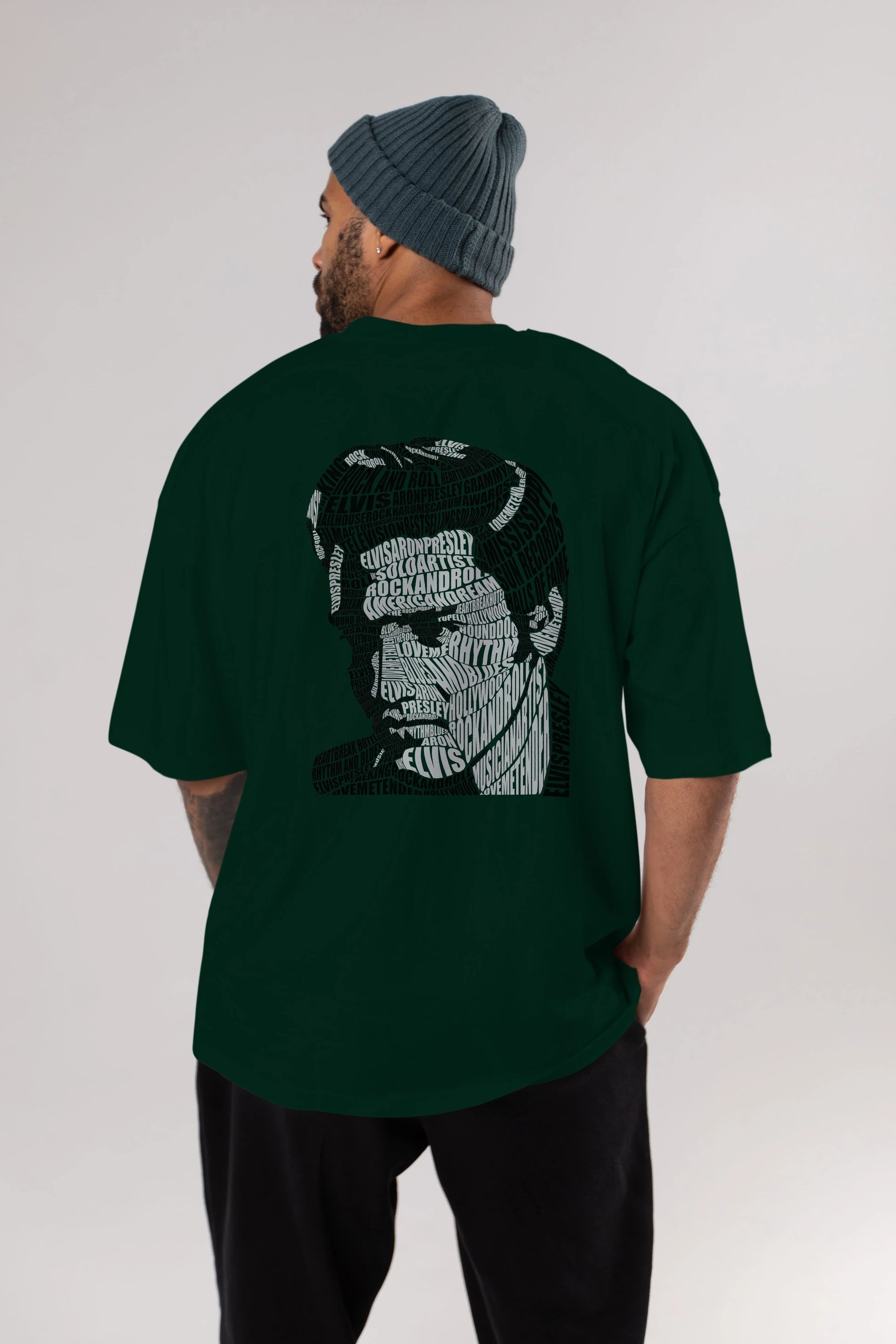 Elvis Presley Calligram Arka Baskılı Oversize t-shirt %100 pamuk Erkek Kadın Unisex