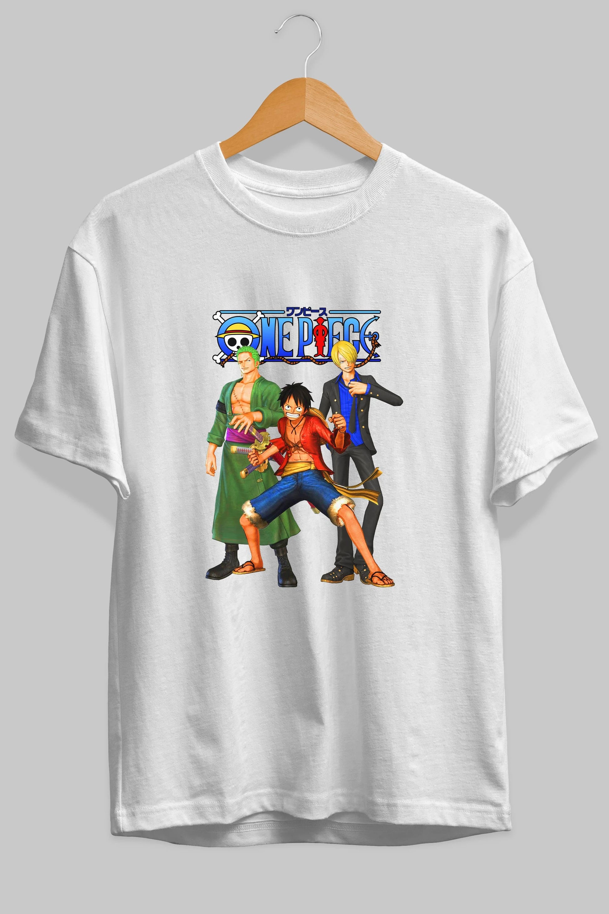 Luffy Sanji Zoro Anime Ön Baskılı Oversize t-shirt Erkek Kadın Unisex