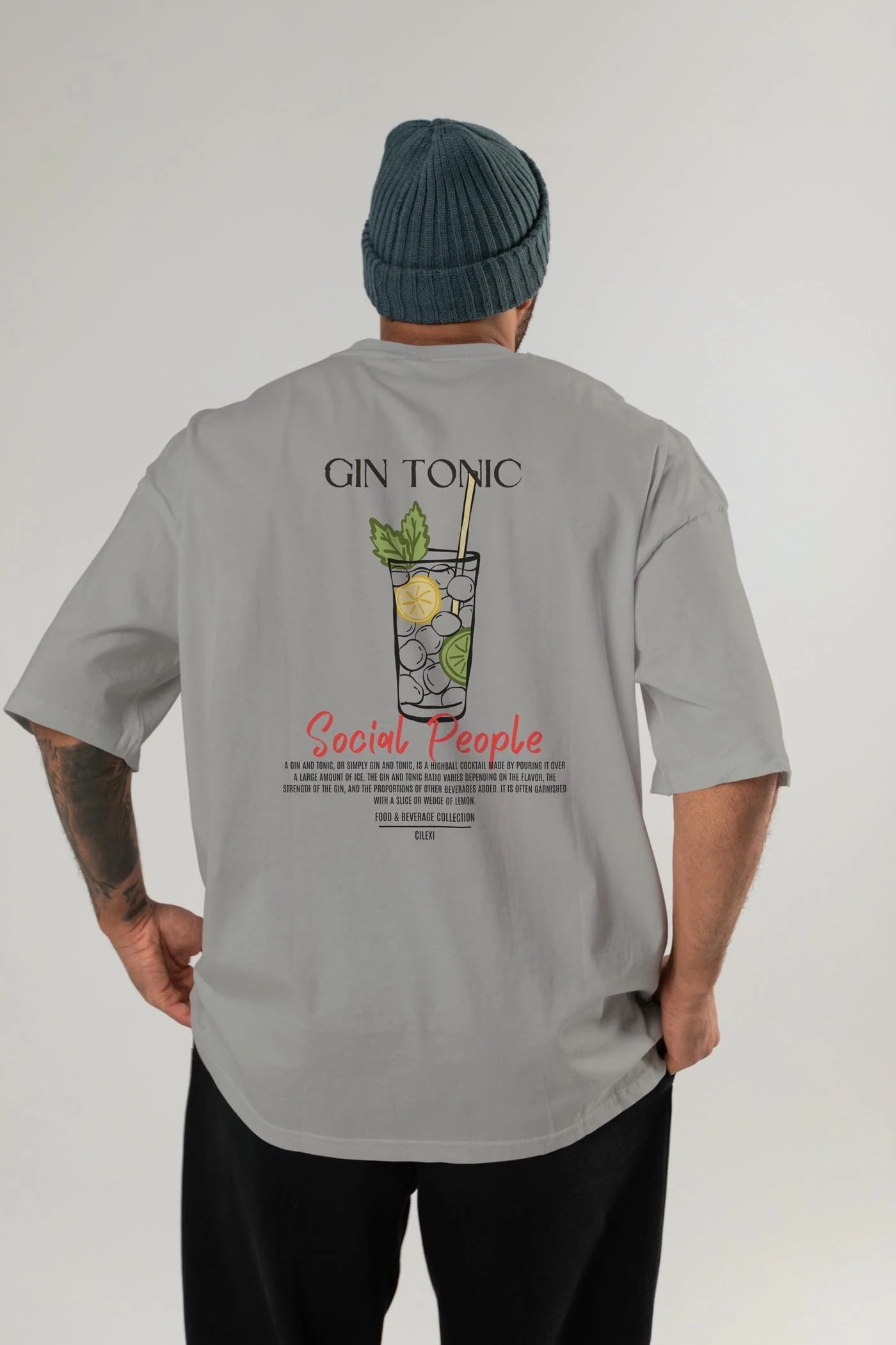 Gın Tonıc Kokteyl Serisi Baskılı Oversize t-shirt Erkek Kadın Unisex %100 Pamuk Bisiklet Yaka tişort