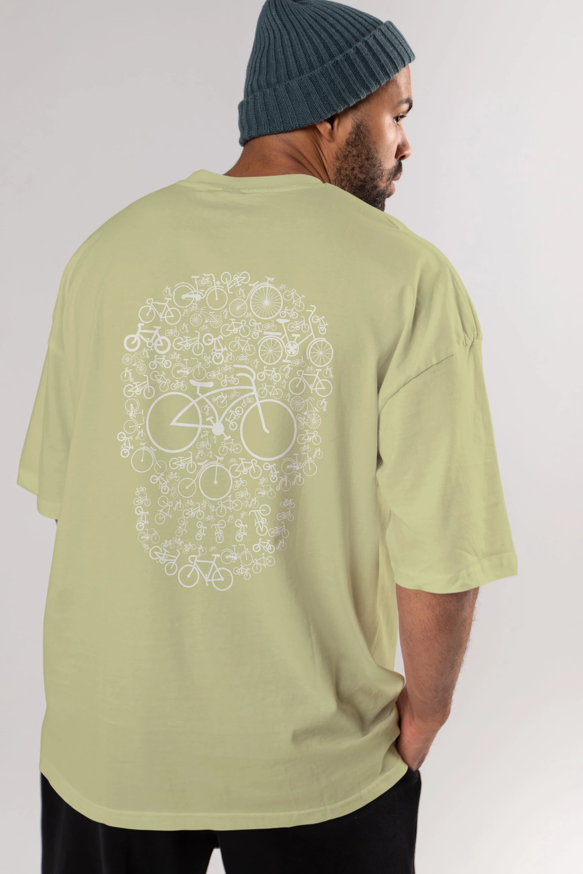 Bicycle Skull Arka Baskılı Oversize t-shirt %100 pamuk Erkek Kadın Unisex