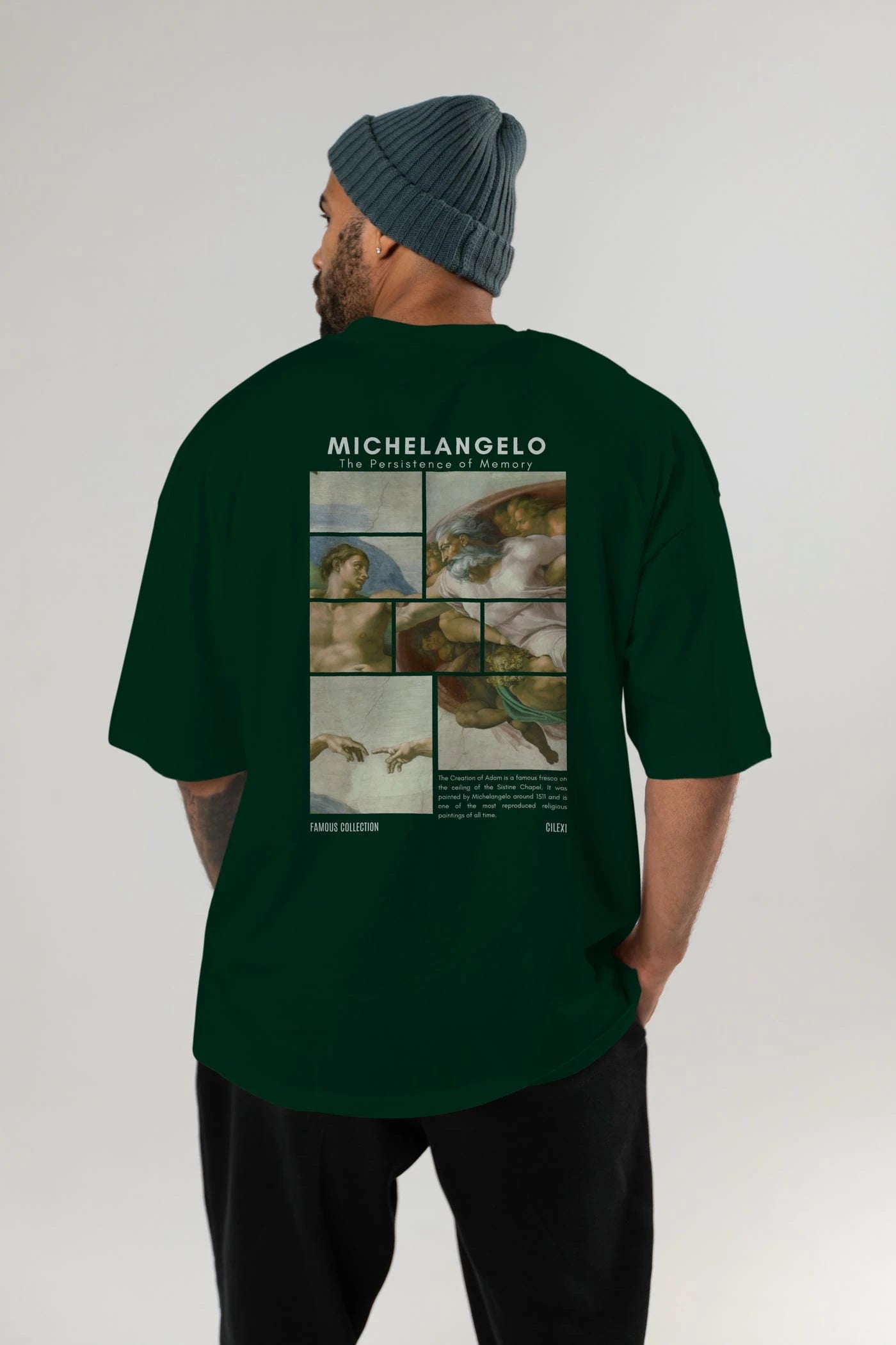 Michelangelo Arka Baskılı Oversize t-shirt Erkek Kadın Bisiklet Yaka Pamuk tişort