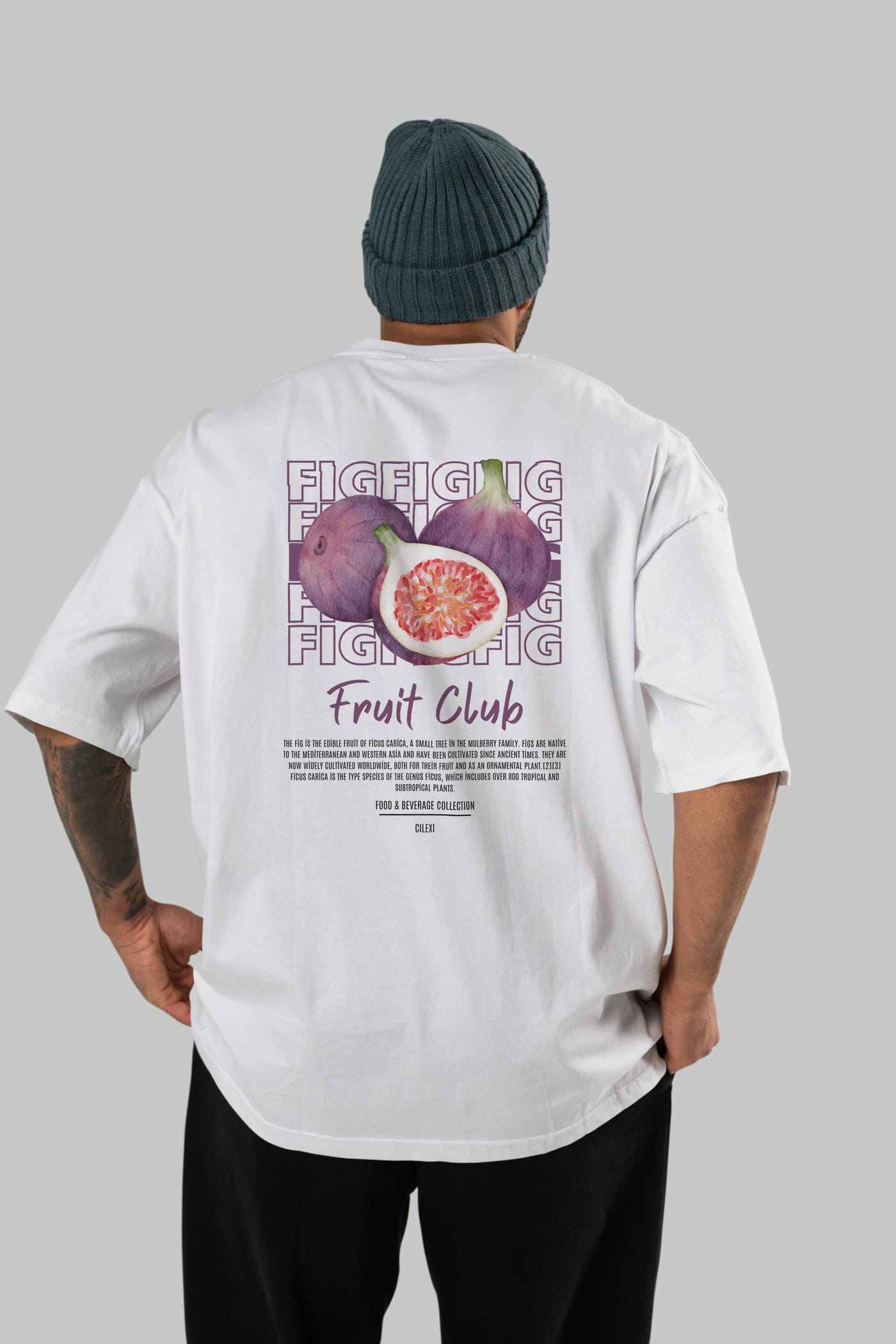 Fig Arka Baskılı Oversize t-shirt Erkek Kadın Pamuk Bisiklet Yaka tişort