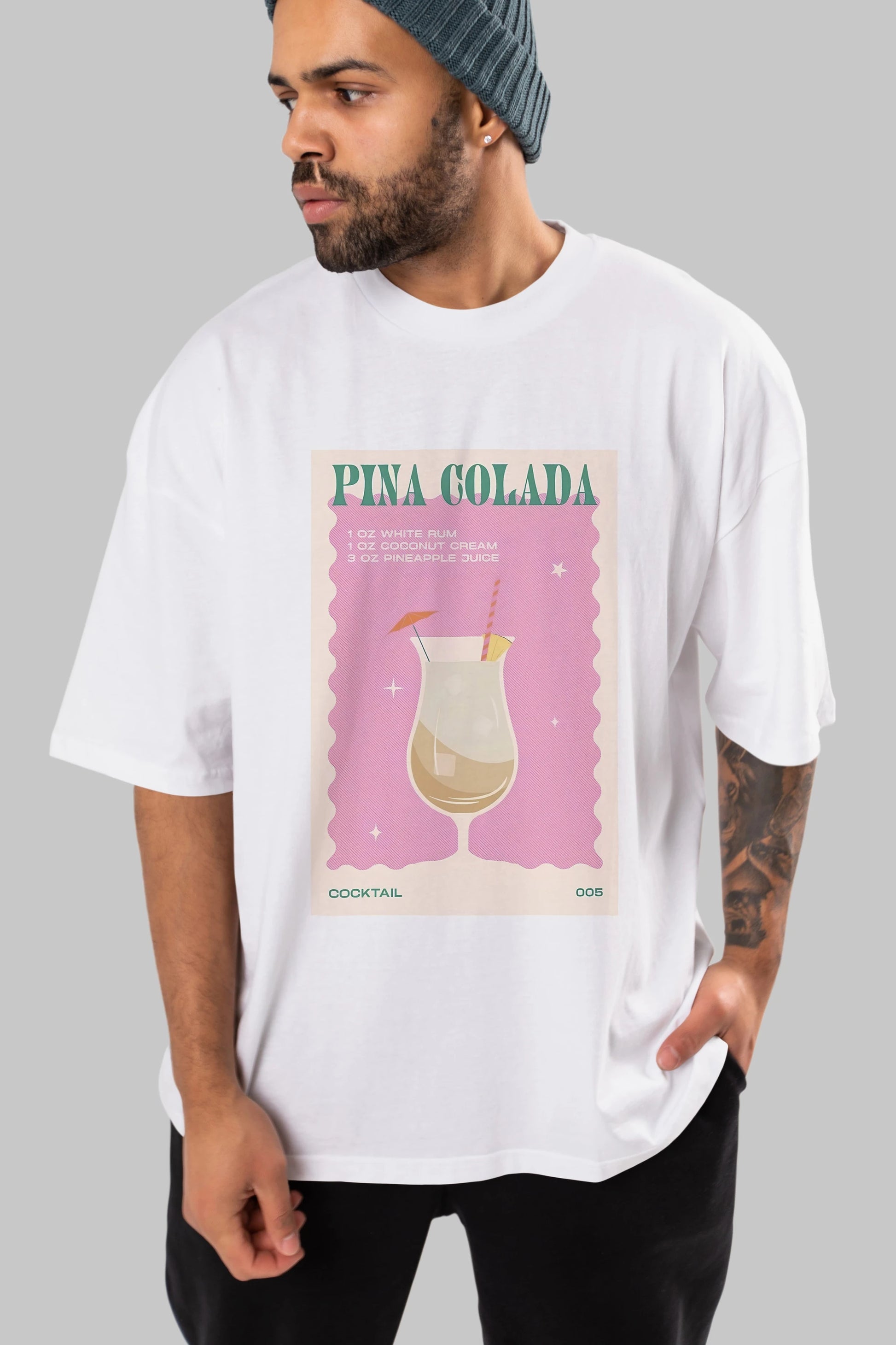 Pina Colada 3 Ön Baskılı Oversize t-shirt Erkek Kadın Unisex %100 Pamuk Bisiklet Yaka tişort