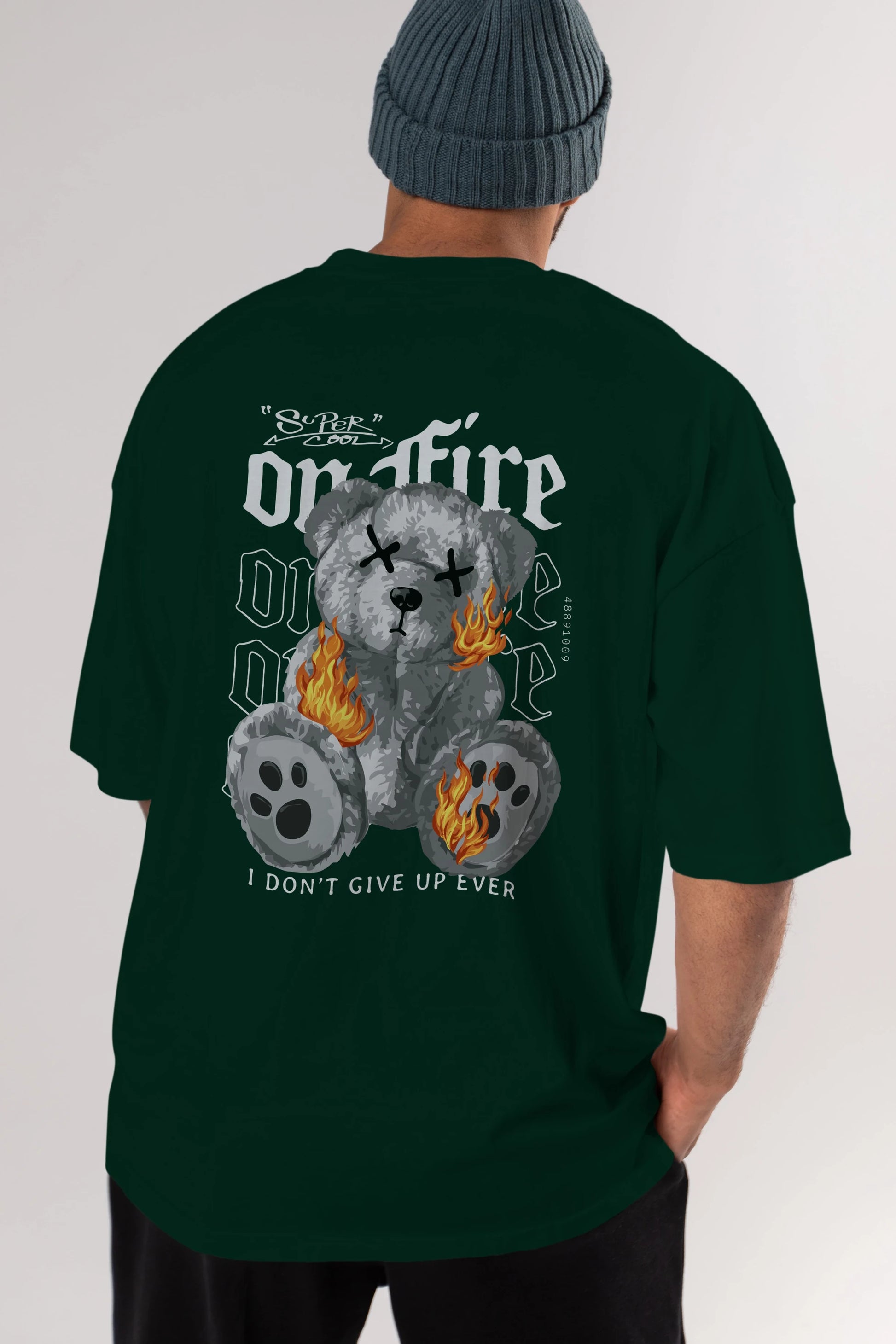 Teddy Bear On Fire Arka Baskılı Oversize t-shirt Erkek Kadın Unisex