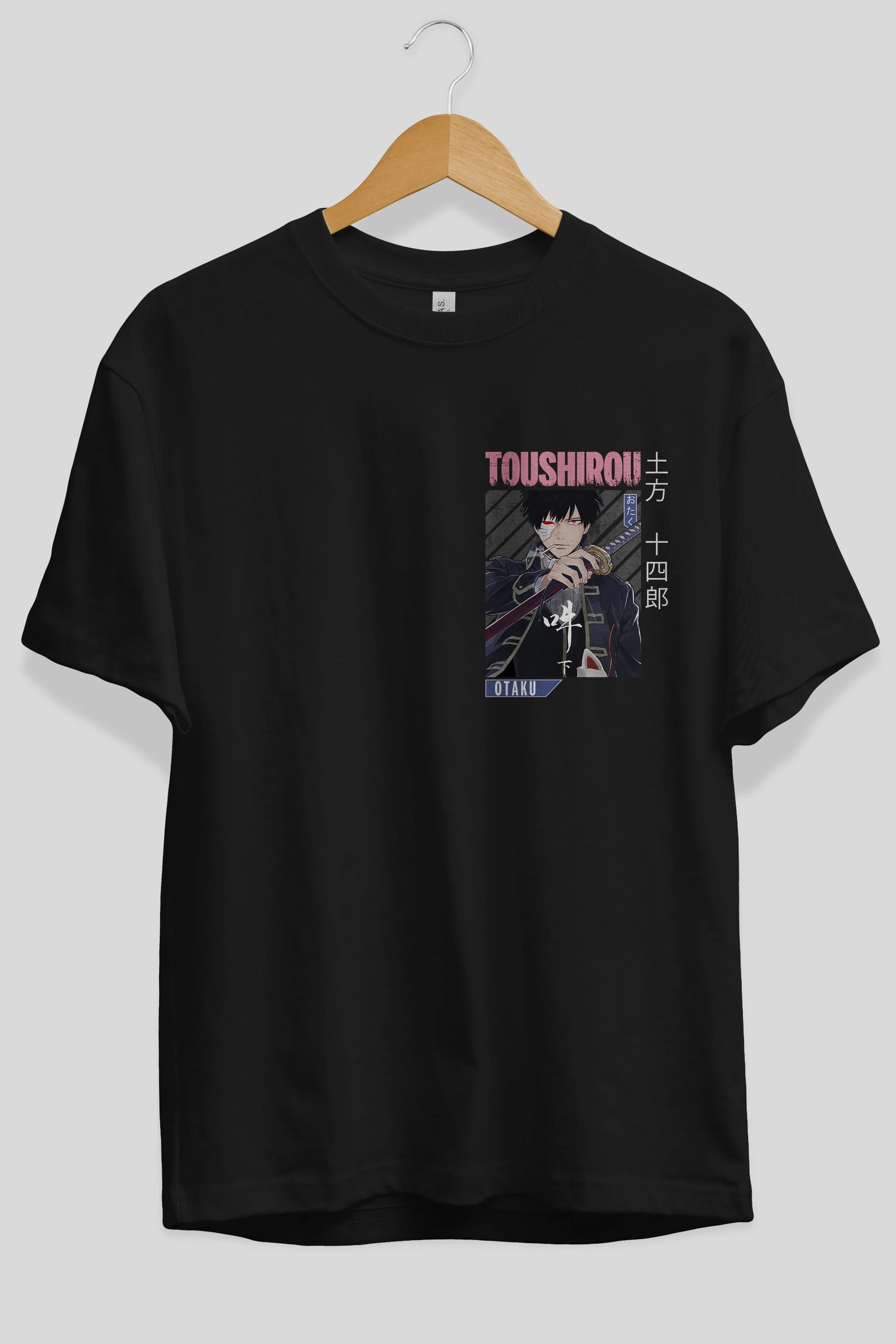 Toushirou Hijikata 1 Ön Sol Baskılı Oversize t-shirt Erkek Kadın Unisex %100 Pamuk Bisiklet Yaka tişort