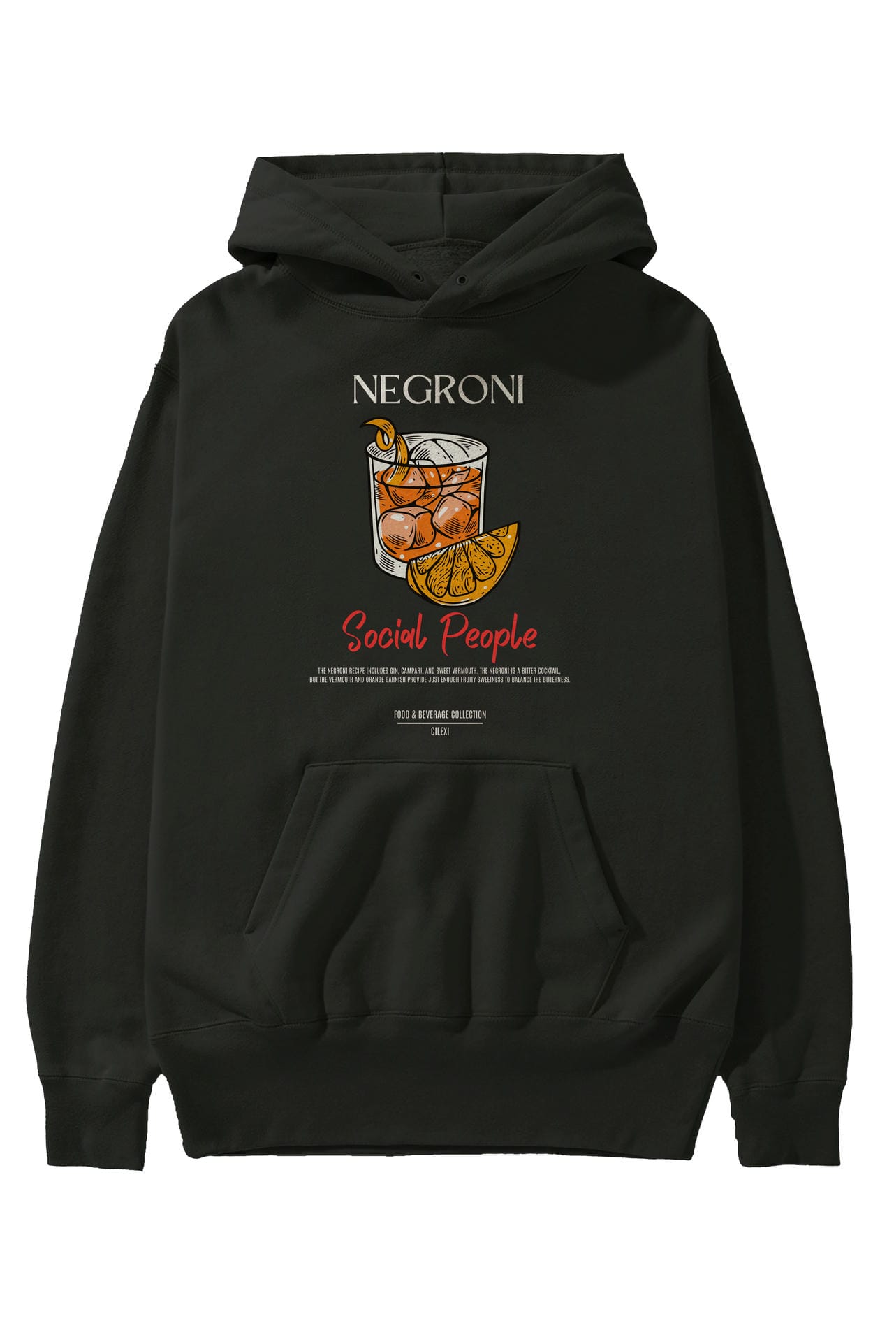 Negroni Kokteyl Ön Baskılı Hoodie Oversize Kapüşonlu Sweatshirt Erkek Kadın