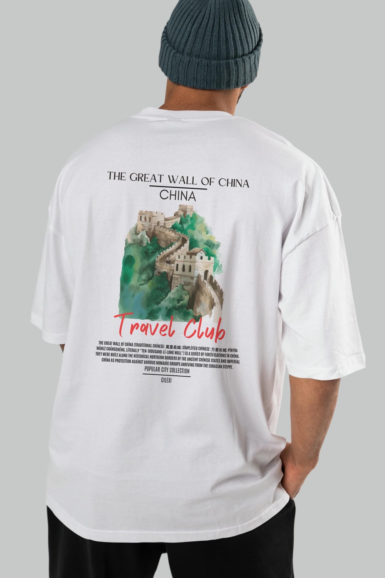 The Great Wall Of China Arka Baskılı Oversize t-shirt Erkek Kadın Pamuk Bisiklet Yaka tişort