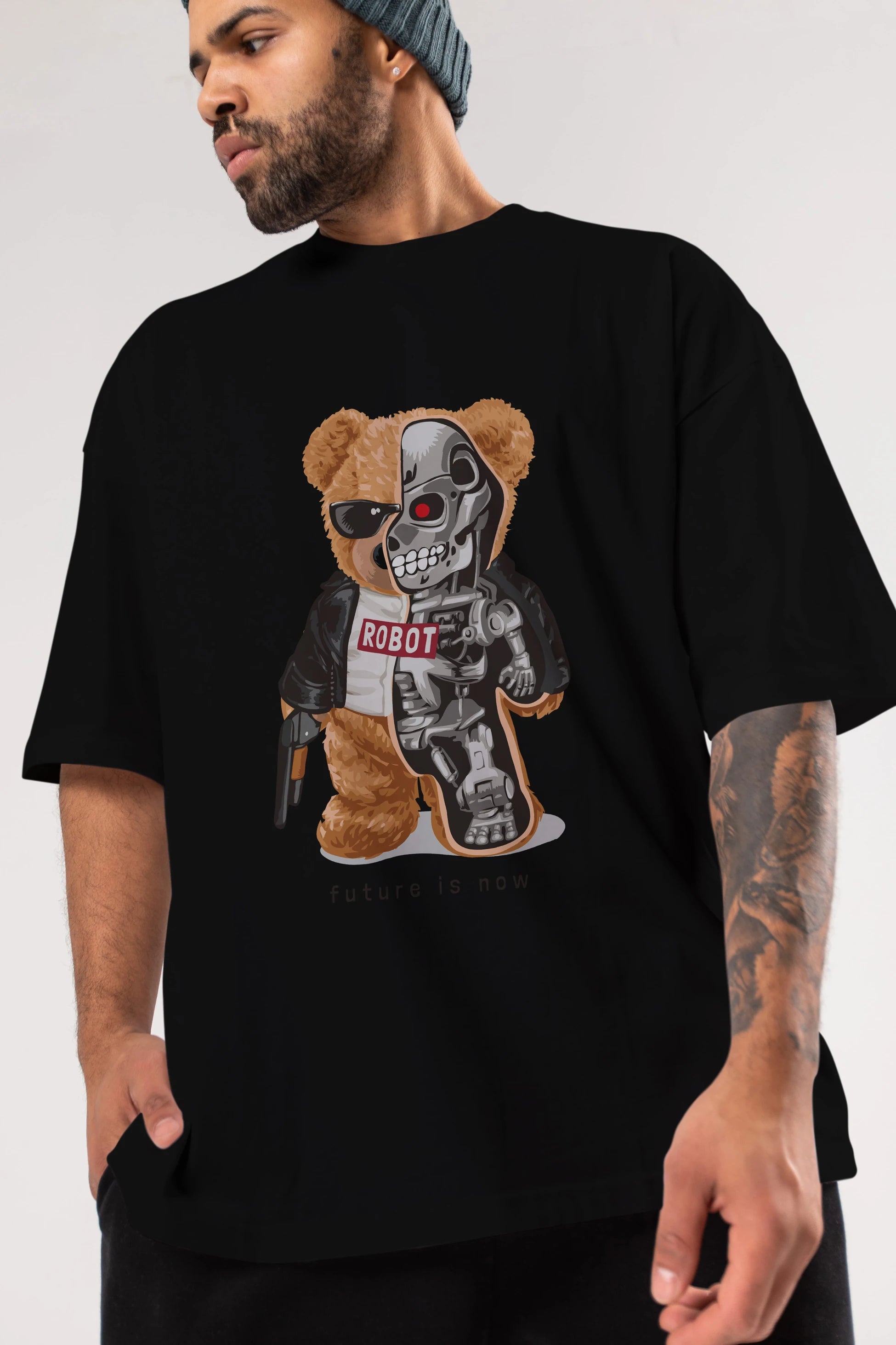 Teddy Bear Robot Ön Baskılı Oversize t-shirt Erkek Kadın Unisex %100 Pamuk