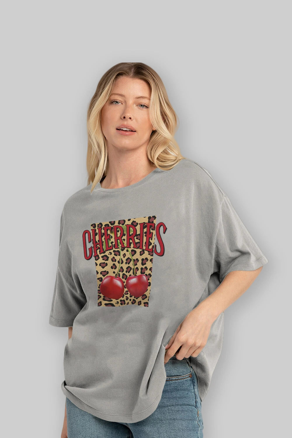 Cherry Cherries 6 Ön Baskılı Oversize t-shirt Erkek Kadın Pamuk Bisiklet Yaka tişort
