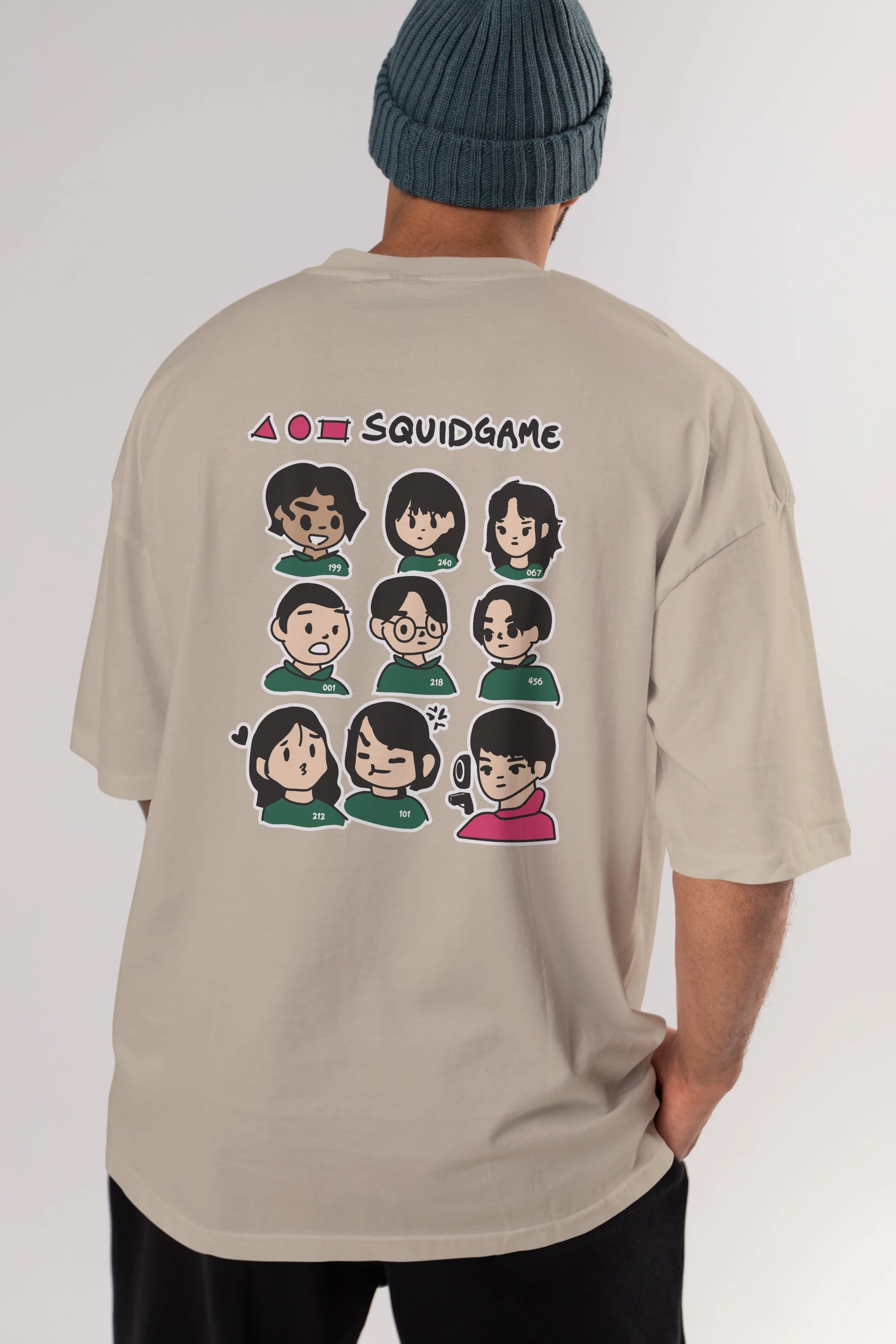 Squid Game (3) Arka Baskılı Oversize t-shirt Erkek Kadın Unisex %100 Pamuk Bisiklet Yaka tişort