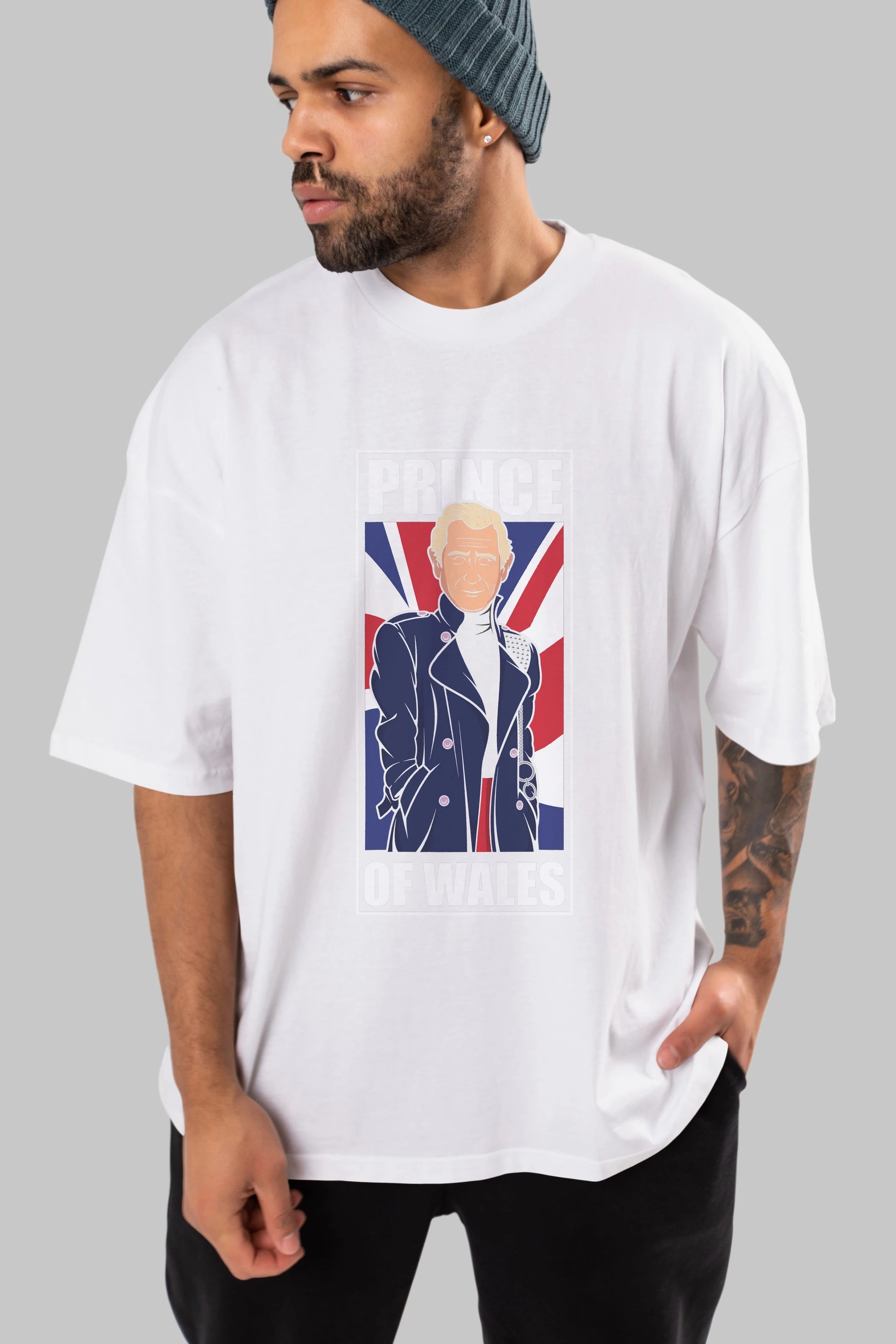 Prince Charles Ön Baskılı Oversize t-shirt Erkek Kadın Unisex %100 Pamuk tişort