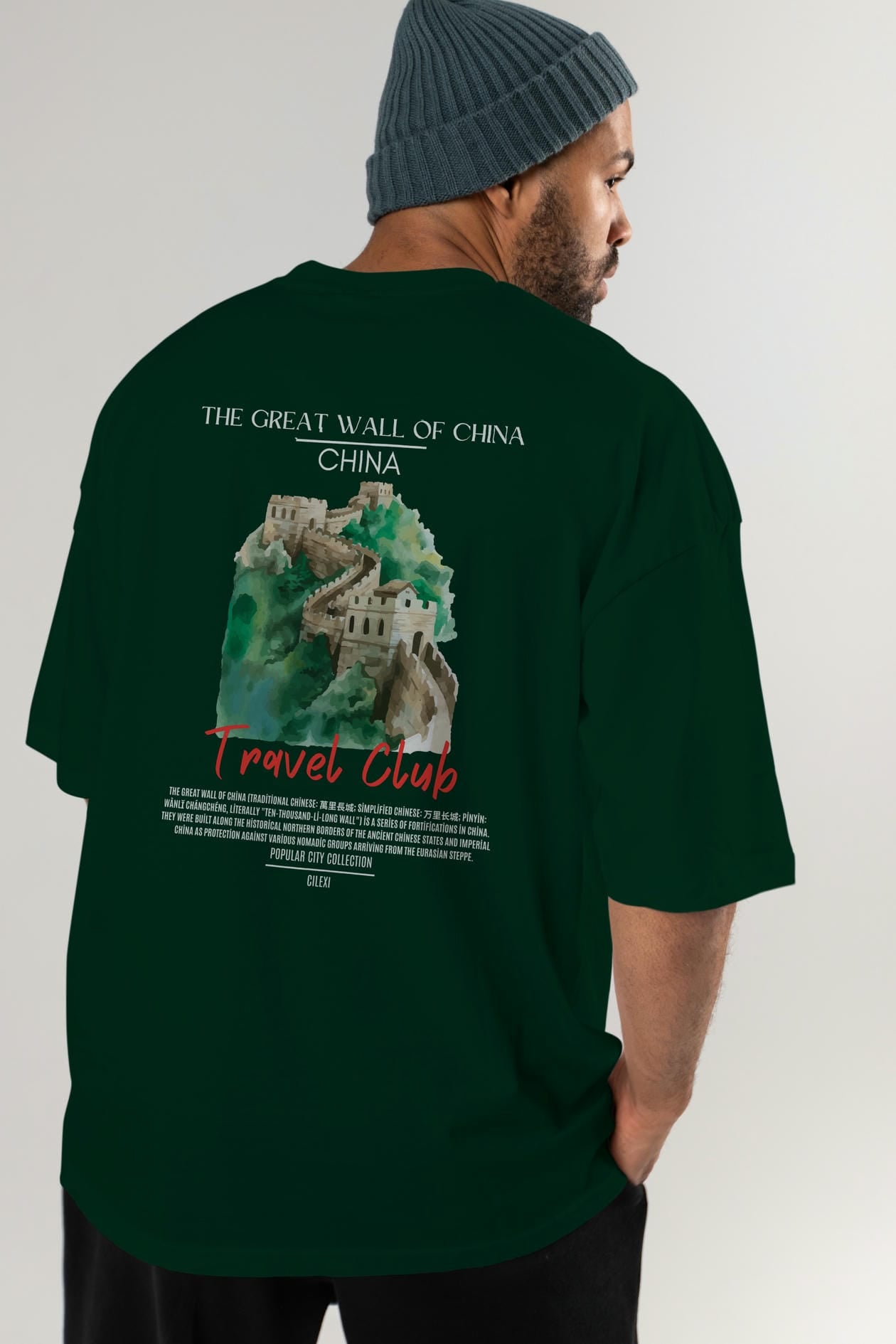 The Great Wall Of China Arka Baskılı Oversize t-shirt Erkek Kadın Pamuk Bisiklet Yaka tişort