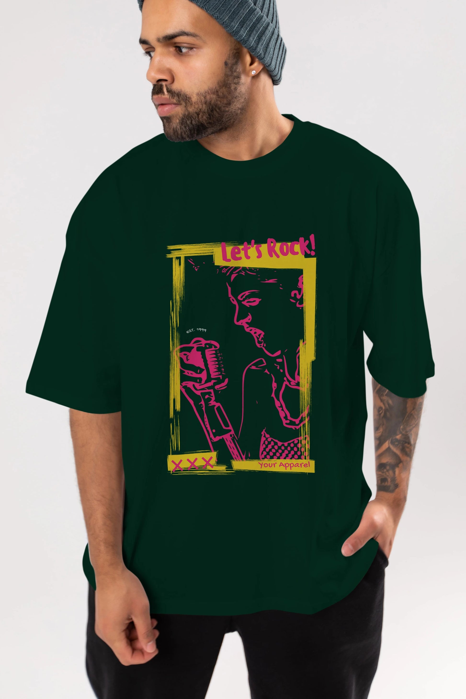 Let's Rock Yazılı Ön Baskılı Oversize t-shirt Erkek Kadın Unisex