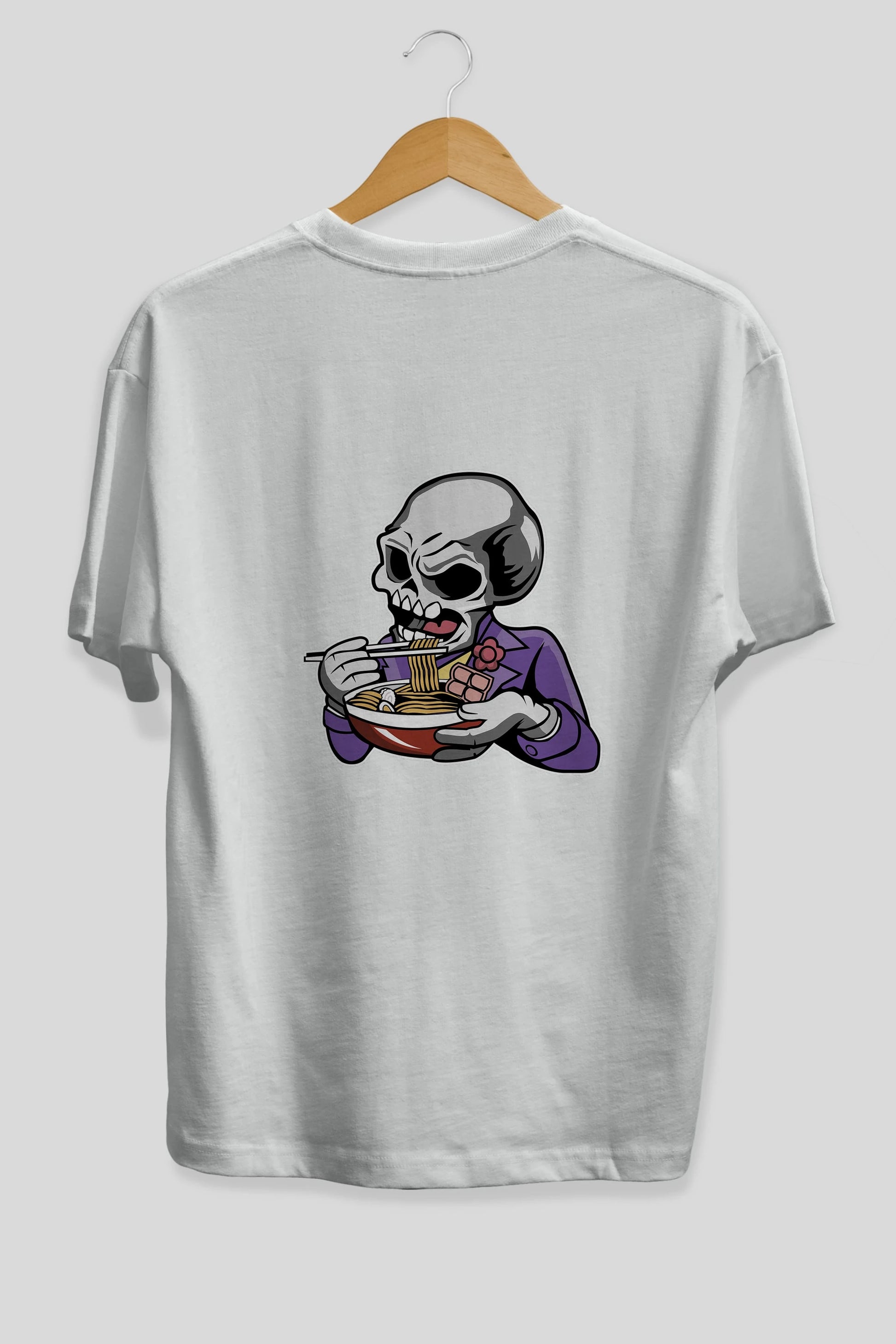 Skull Ramen Arka Baskılı Oversize t-shirt Erkek Kadın Unisex %100 Pamuk tişort