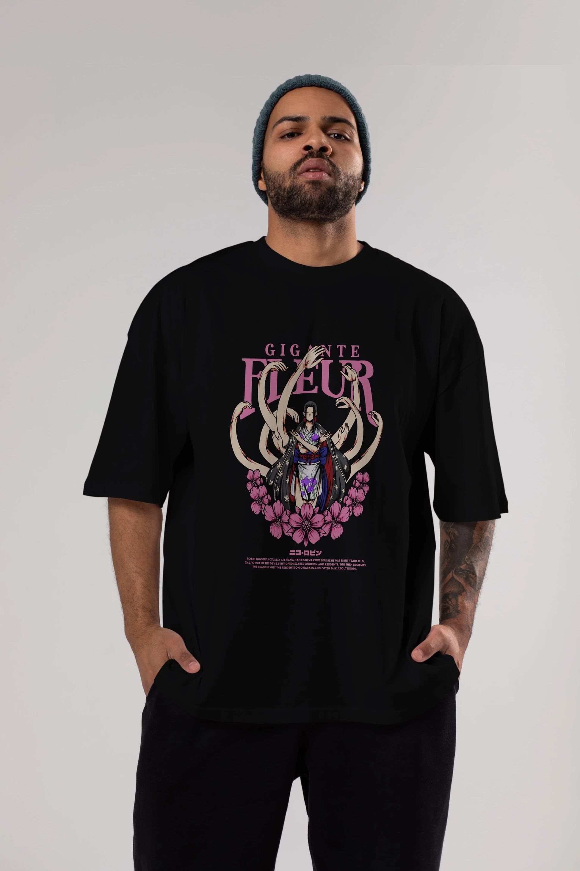 Gigante Fleur Anime Ön Baskılı Oversize t-shirt %100 pamuk Erkek Kadın Unisex