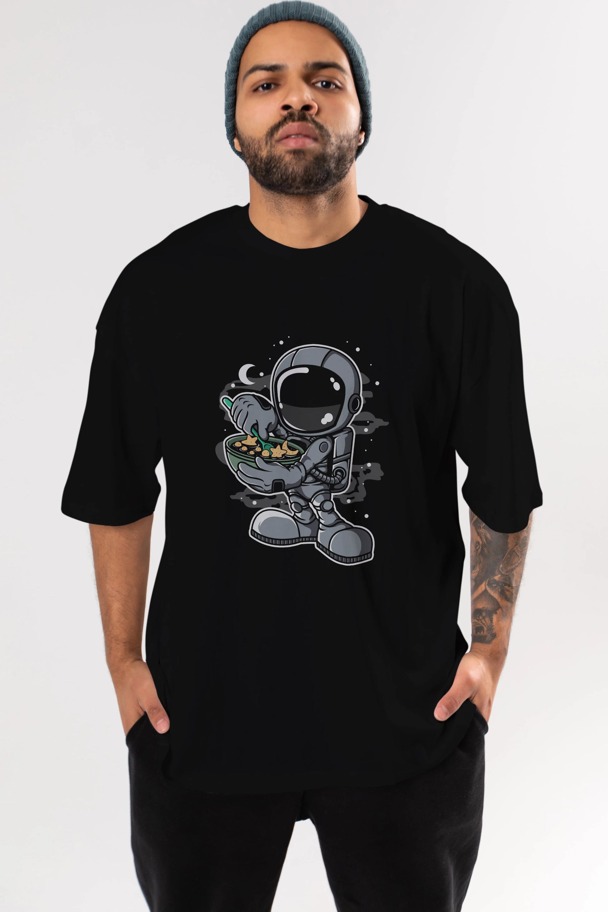 Astronaut Star Flakes Ön Baskılı Oversize t-shirt Erkek Kadın Unisex