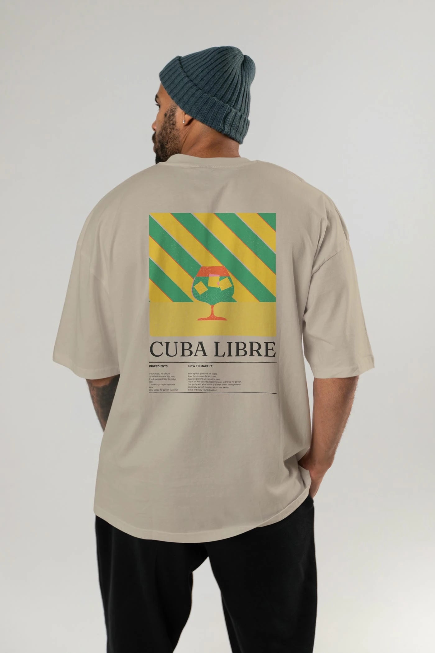 Cuba Libre Kokteyl Serisi Arka Baskılı Oversize t-shirt Erkek Kadın %100 Pamuk Bisiklet Yaka tişort