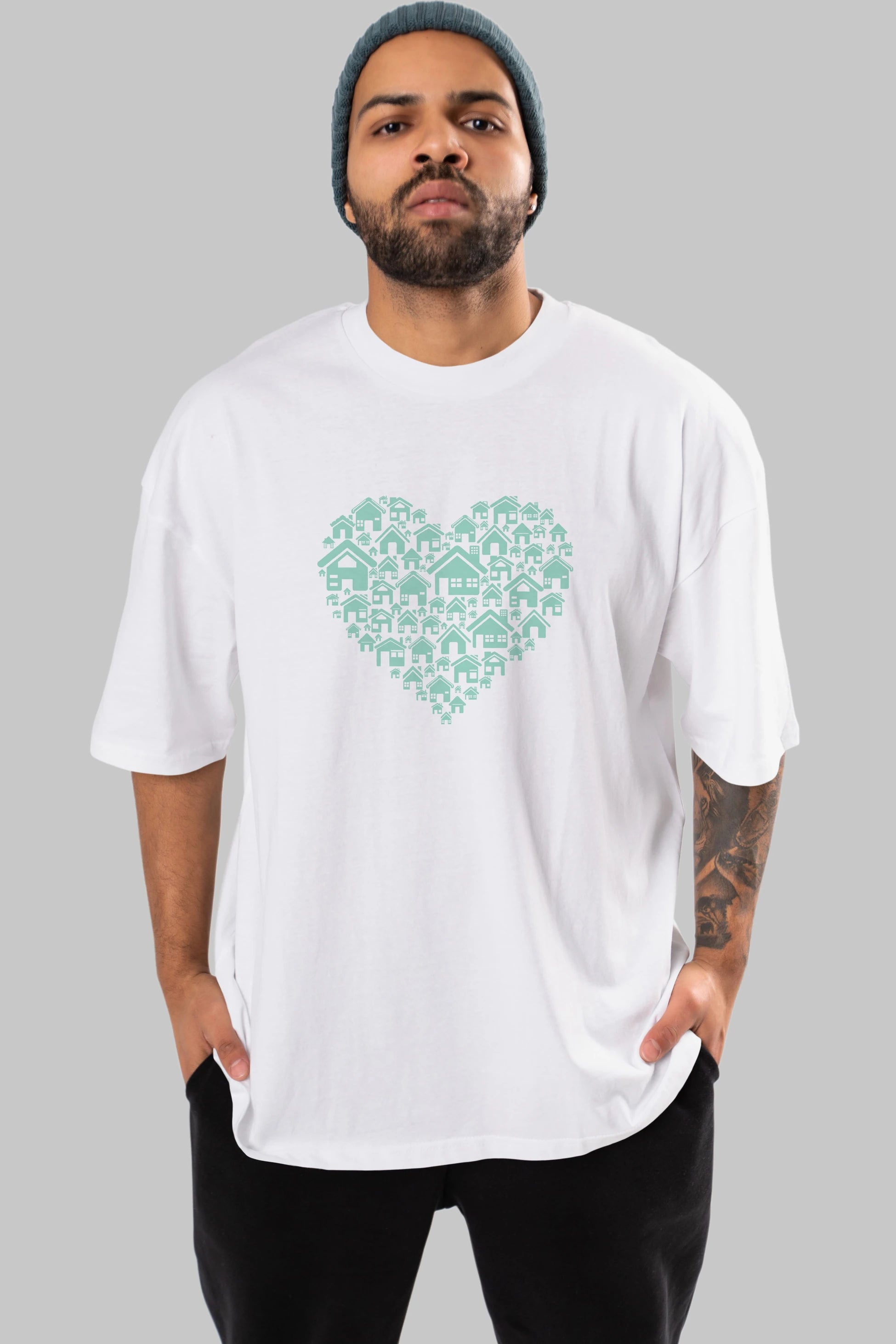Home Heart Ön Baskılı Oversize t-shirt %100 pamuk Erkek Kadın Unisex