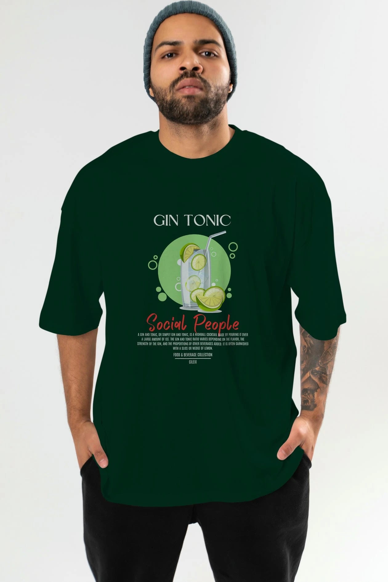 Gın Tonıc Kokteyl Serisi ön Baskılı Oversize t-shirt Erkek Kadın %100 Pamuk Bisiklet Yaka tişort