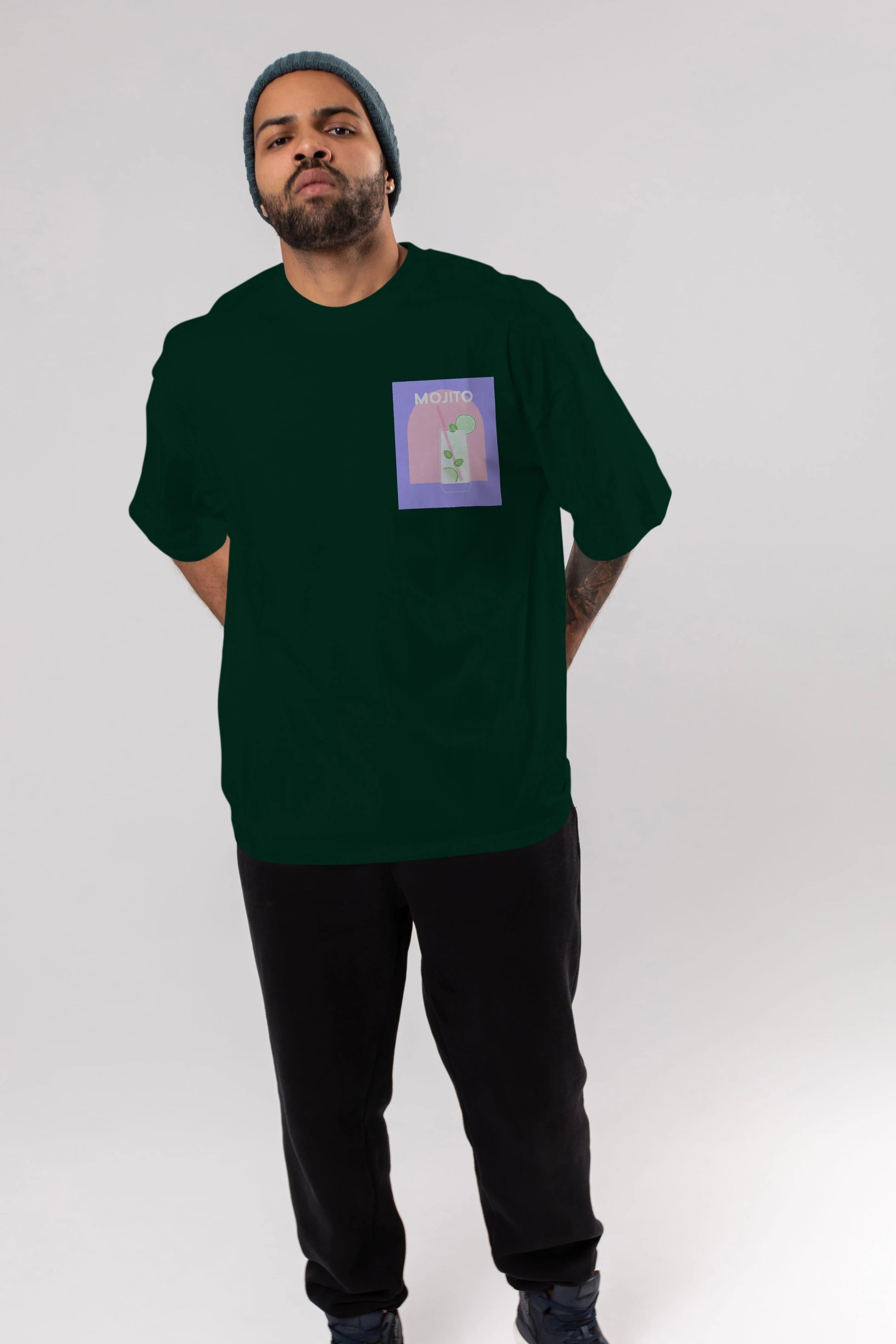 Mojito 2 Ön Sol Baskılı Oversize t-shirt Erkek Kadın Unisex %100 Pamuk Bisiklet Yaka tişort