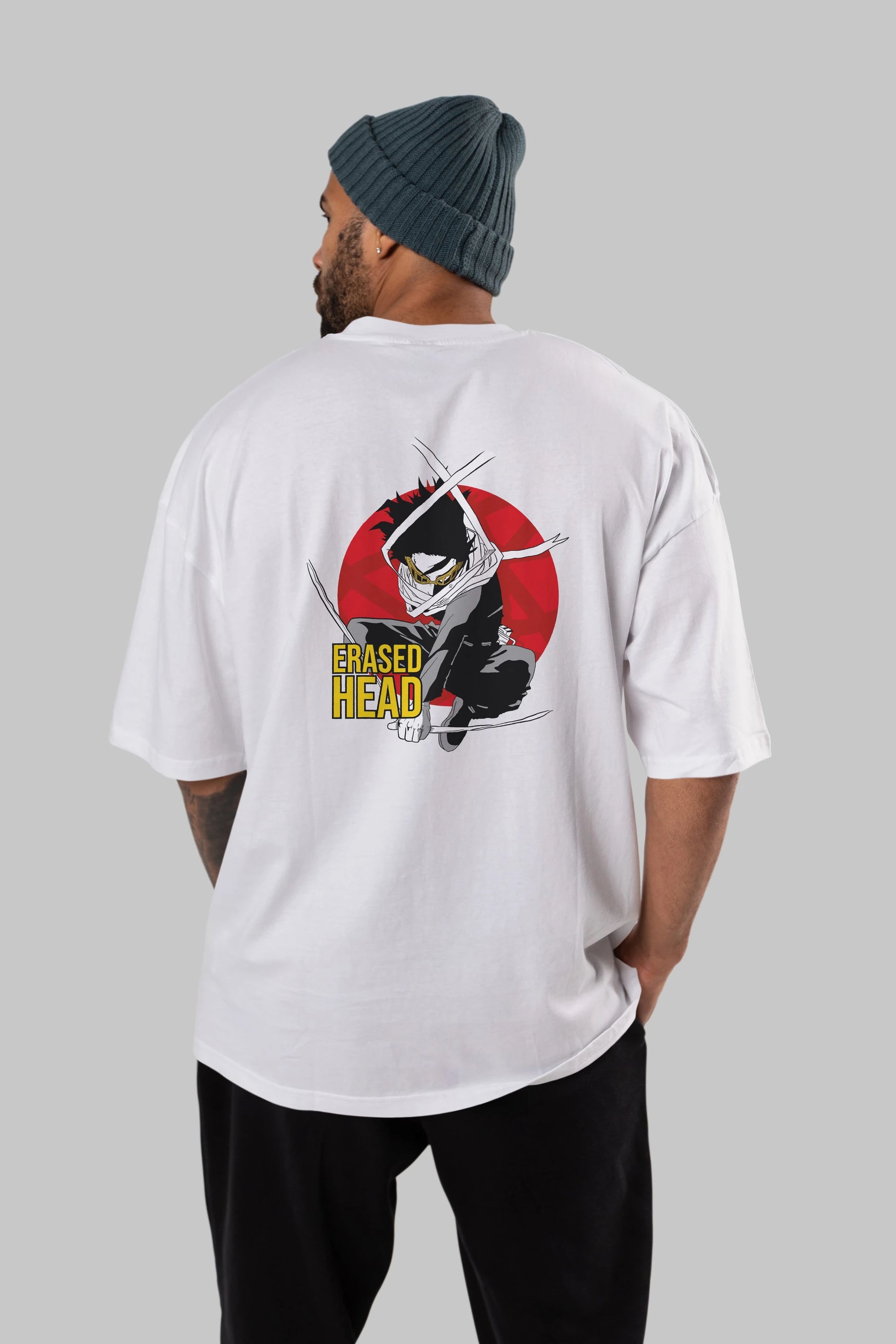 Erased Head Anime Arka Baskılı Oversize t-shirt Erkek Kadın Unisex