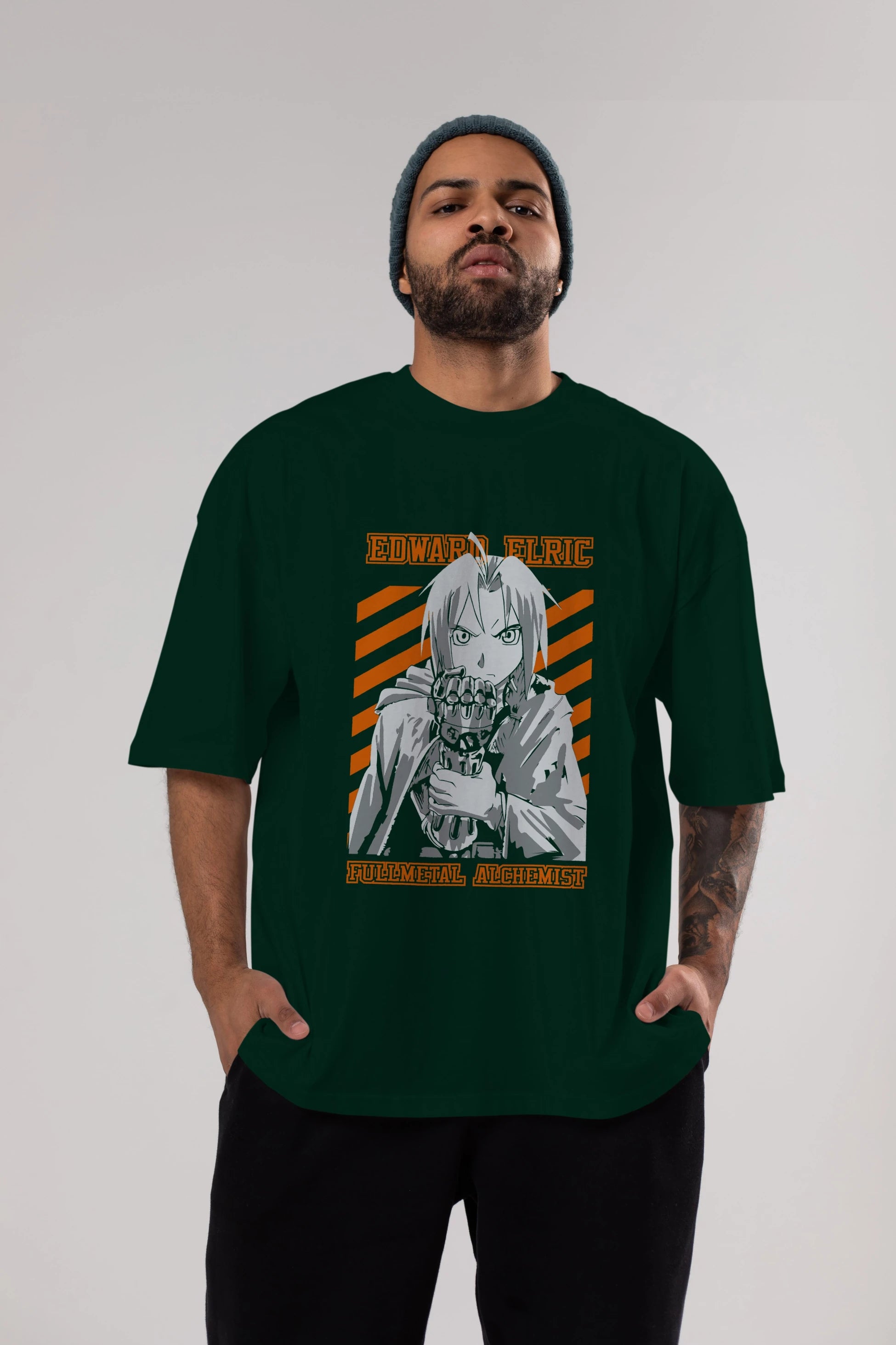 EDWARD ELRIC Anime Ön Baskılı Oversize t-shirt %100 pamuk Erkek Kadın Unisex