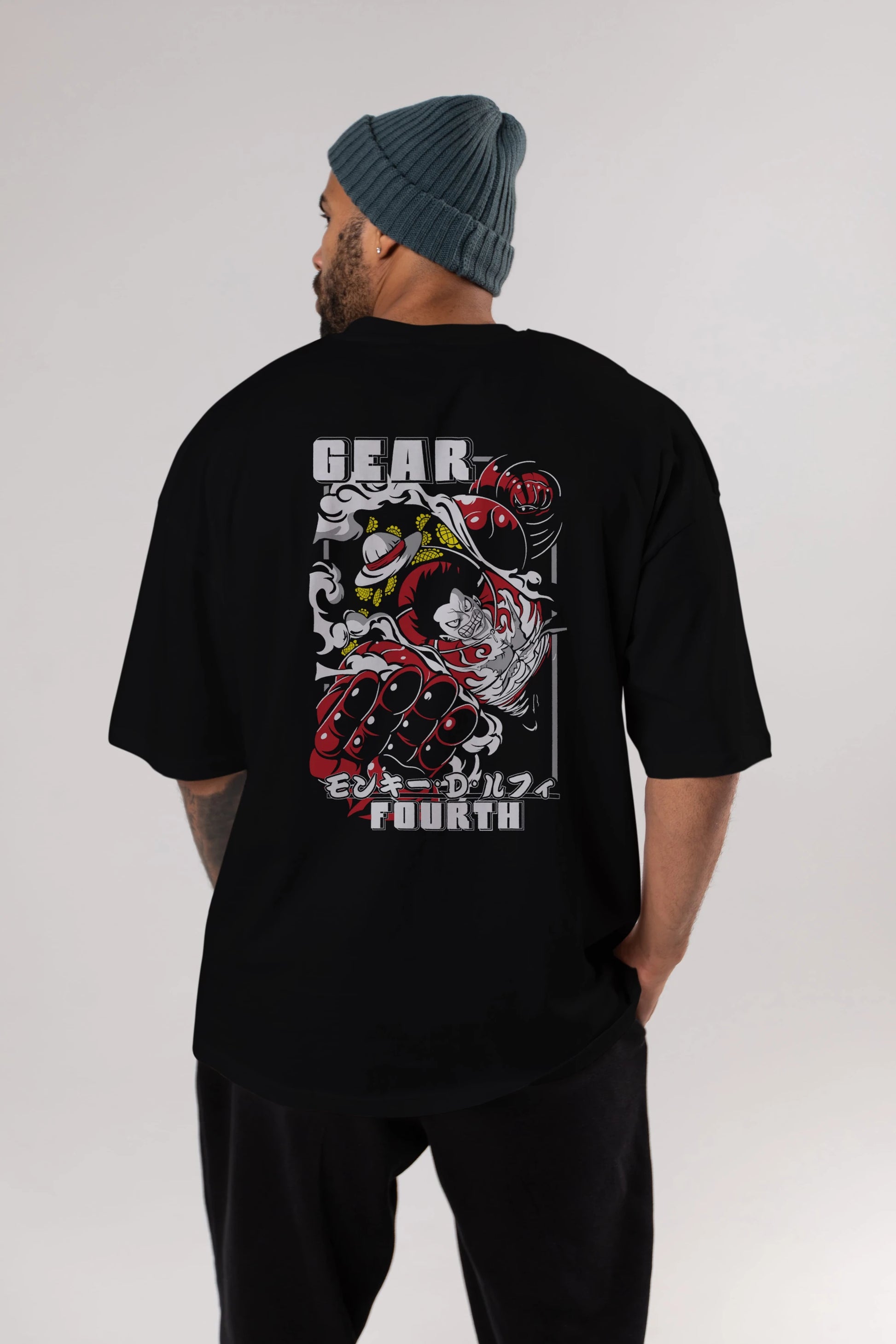 LUFFY gear fourth Anime Arka Baskılı Oversize t-shirt Erkek Kadın Unisex