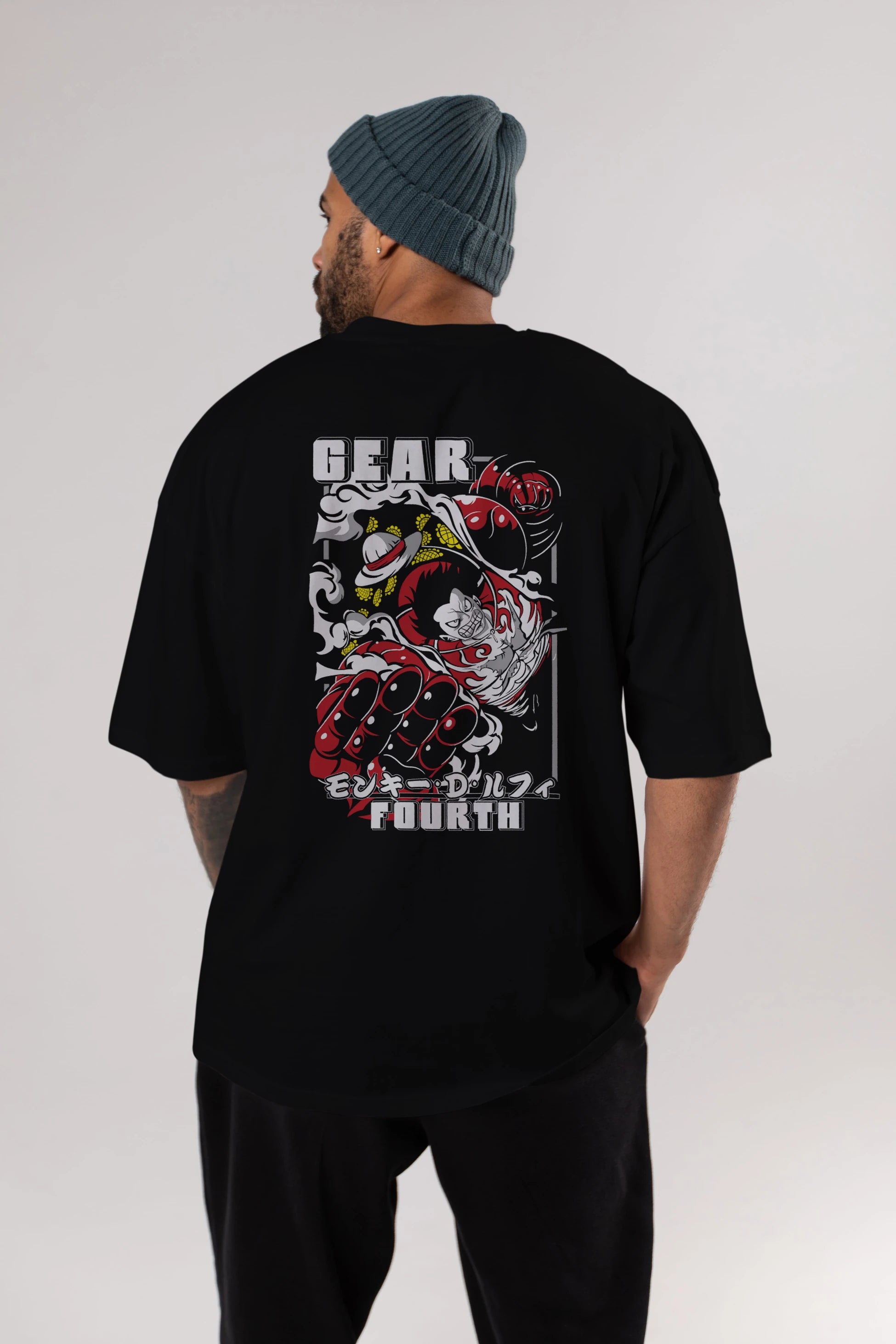LUFFY gear fourth Anime Arka Baskılı Oversize t-shirt Erkek Kadın Unisex