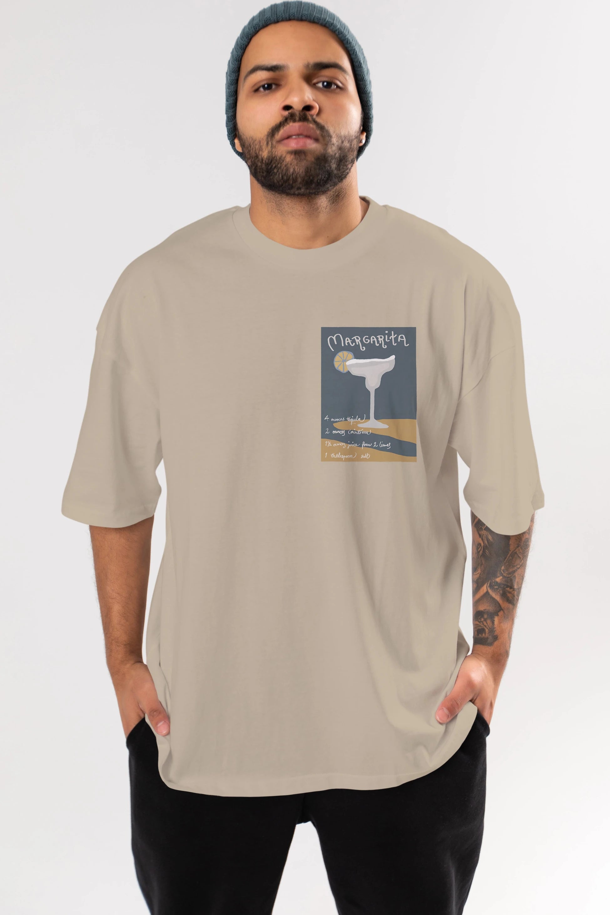 Margarita 2 Ön Sol Baskılı Oversize t-shirt Erkek Kadın Unisex %100 Pamuk Bisiklet Yaka tişort