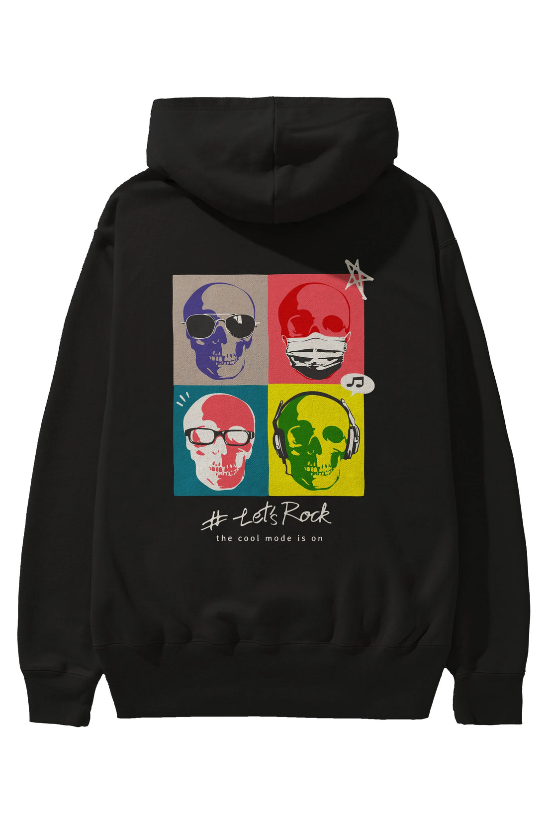 Lets Rock Arka Baskılı Hoodie Oversize Kapüşonlu Sweatshirt Erkek Kadın Unisex