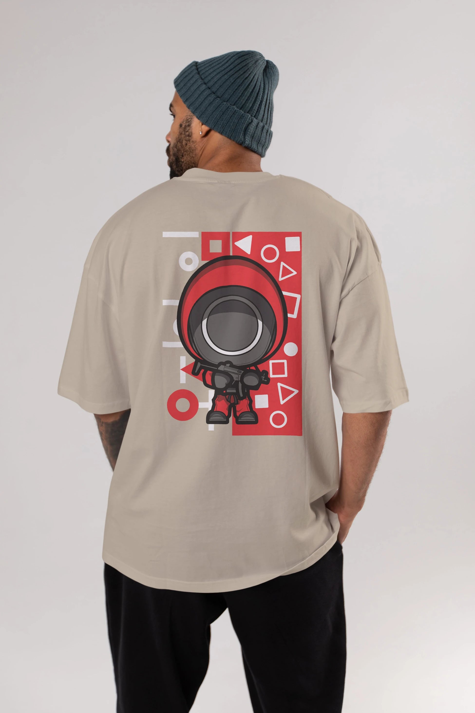 Squid Game (4) Arka Baskılı Oversize t-shirt Erkek Kadın Unisex %100 Pamuk Bisiklet Yaka tişort