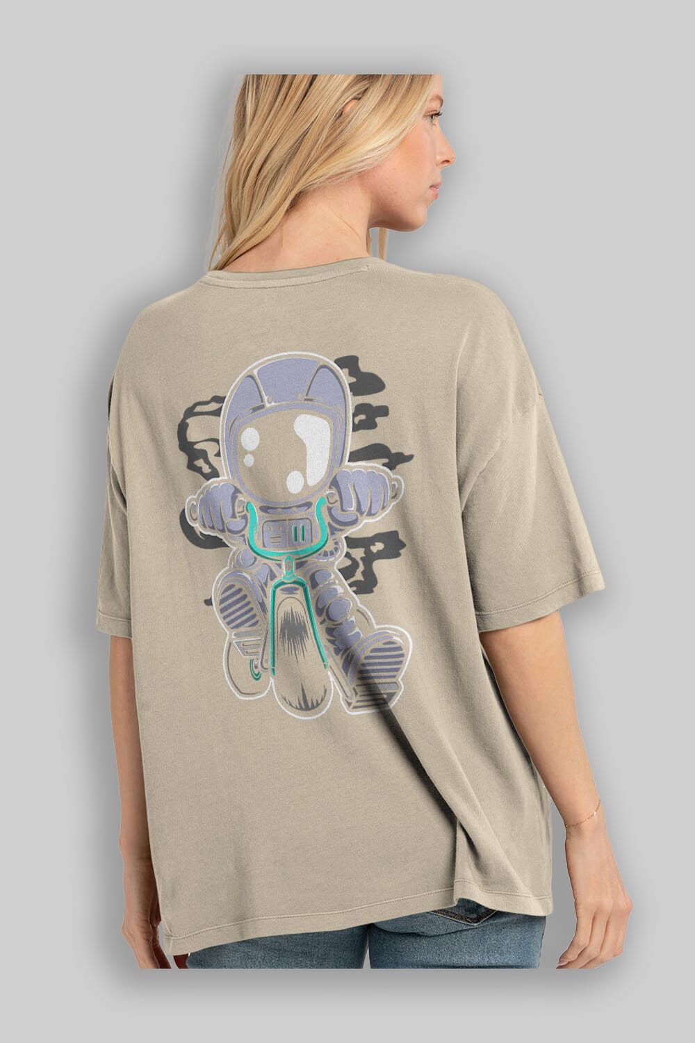 Astronaut Biker Arka Baskılı Oversize t-shirt Erkek Kadın Unisex