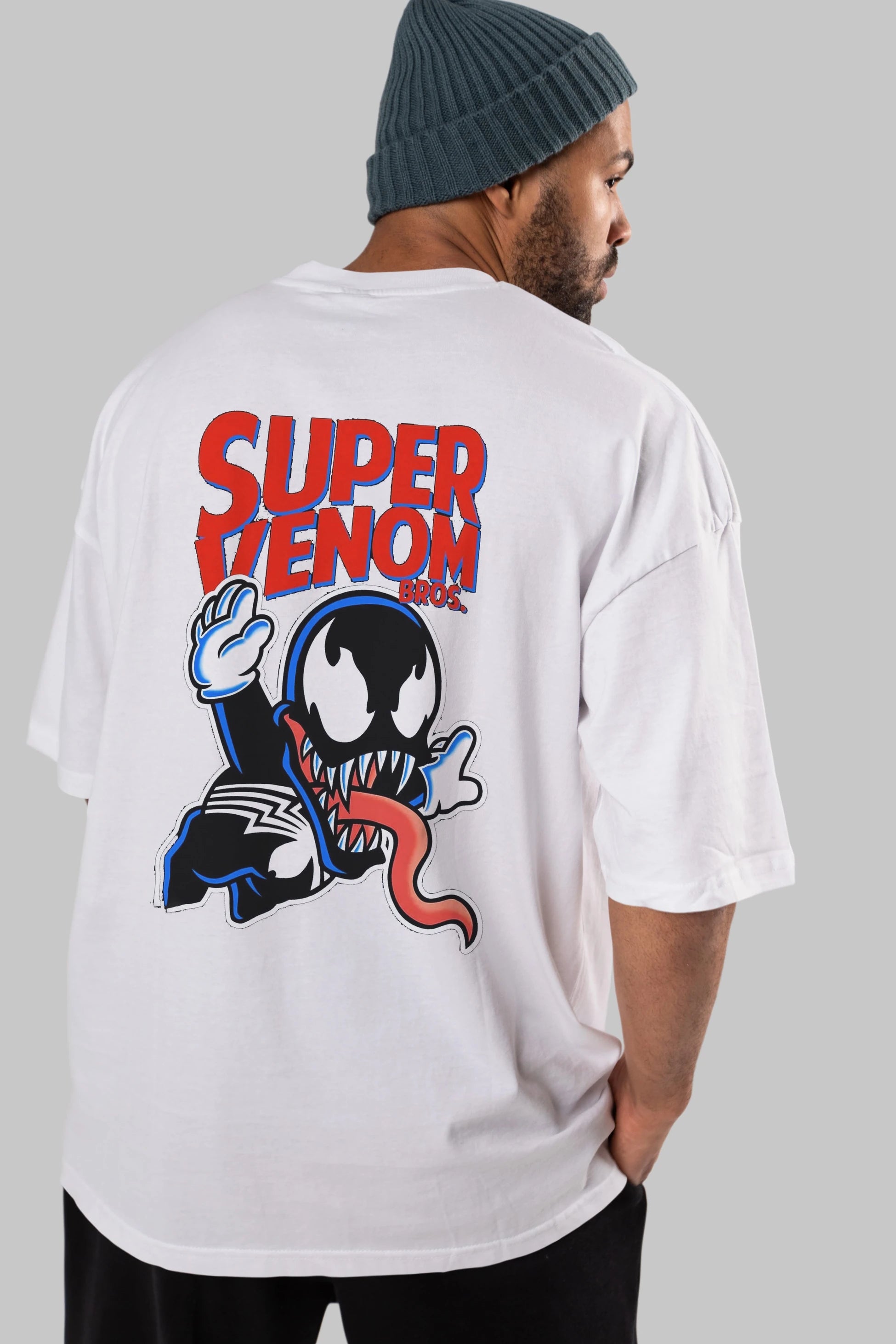 Super Venom Arka Baskılı Oversize t-shirt Erkek Kadın Unisex %100 Pamuk Bisiklet Yaka tişort