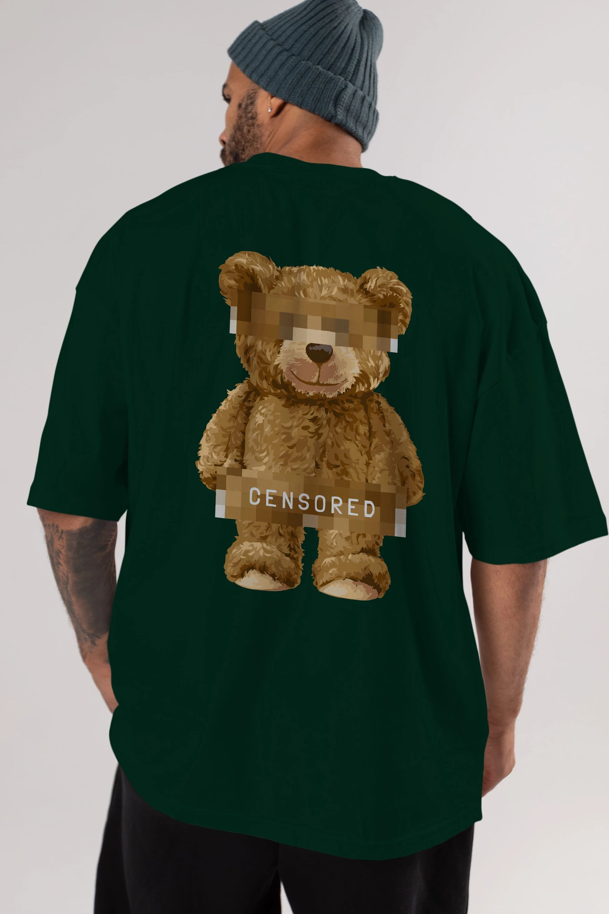 Teddy Bear Censored Arka Baskılı Oversize t-shirt Erkek Kadın Unisex %100 Pamuk