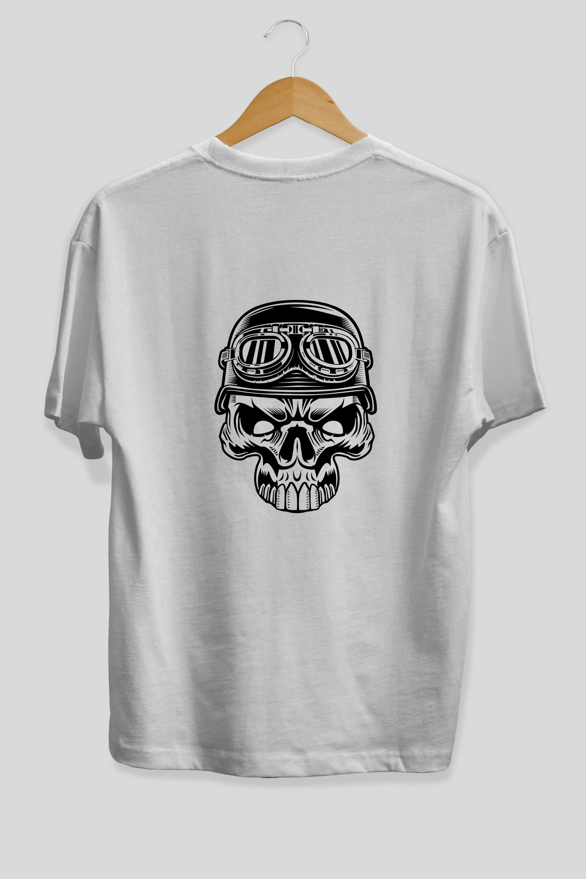 Biker Skull Helmet Arka Baskılı Oversize t-shirt Erkek Kadın Unisex %100 Pamuk tişort