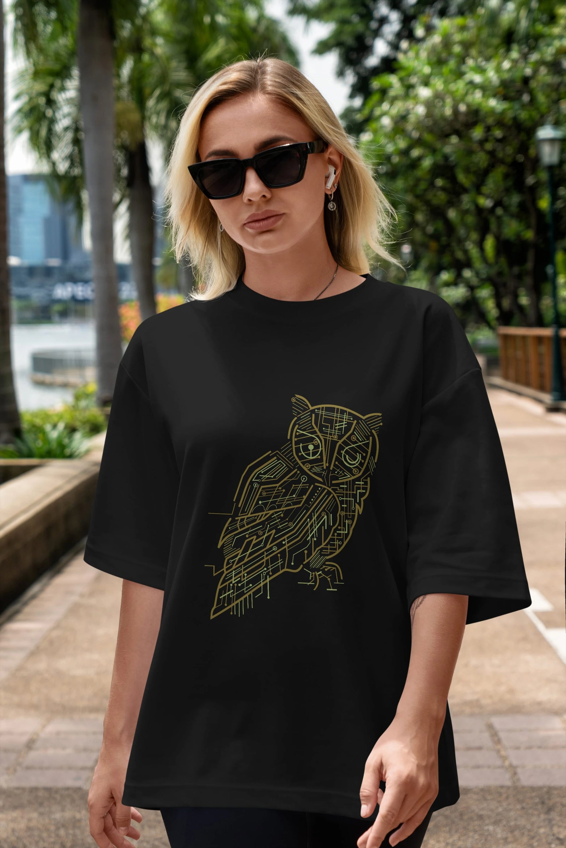 Electrical Owl Ön Baskılı Oversize t-shirt %100 pamuk Erkek Kadın Unisex