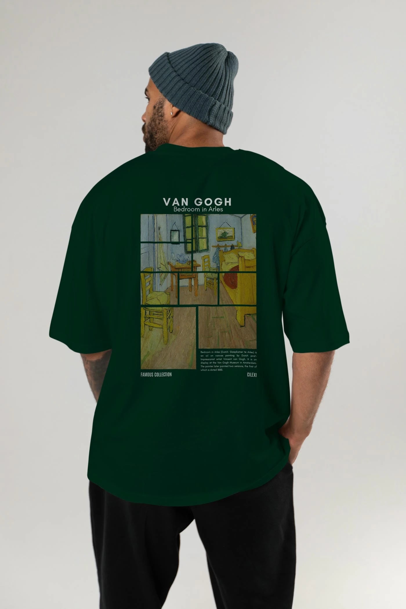 Van Gogh Arka Baskılı Oversize t-shirt Erkek Kadın Bisiklet Yaka Pamuk tişort