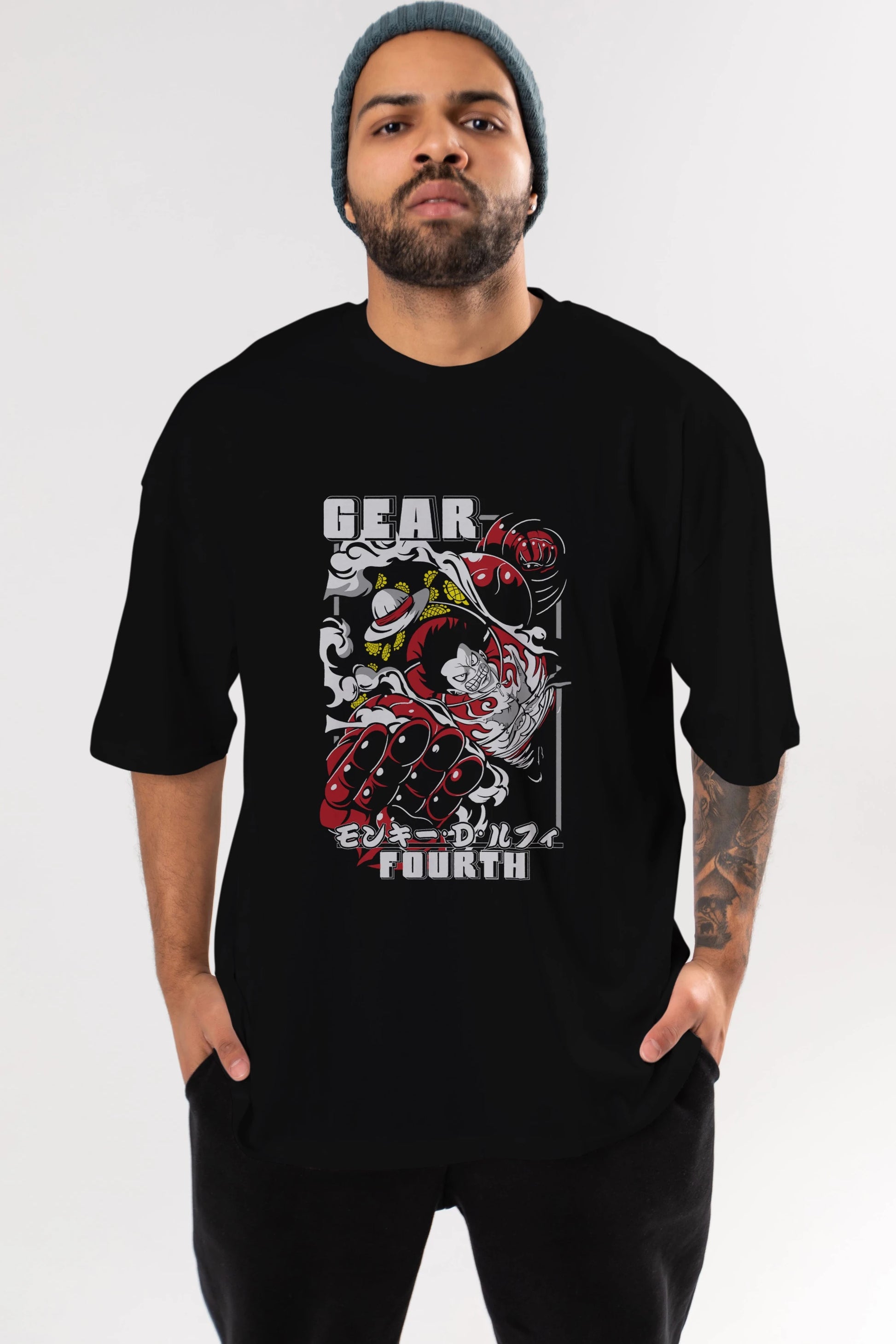 LUFFY gear fourth Anime Ön Baskılı Oversize t-shirt %100 pamuk Erkek Kadın Unisex