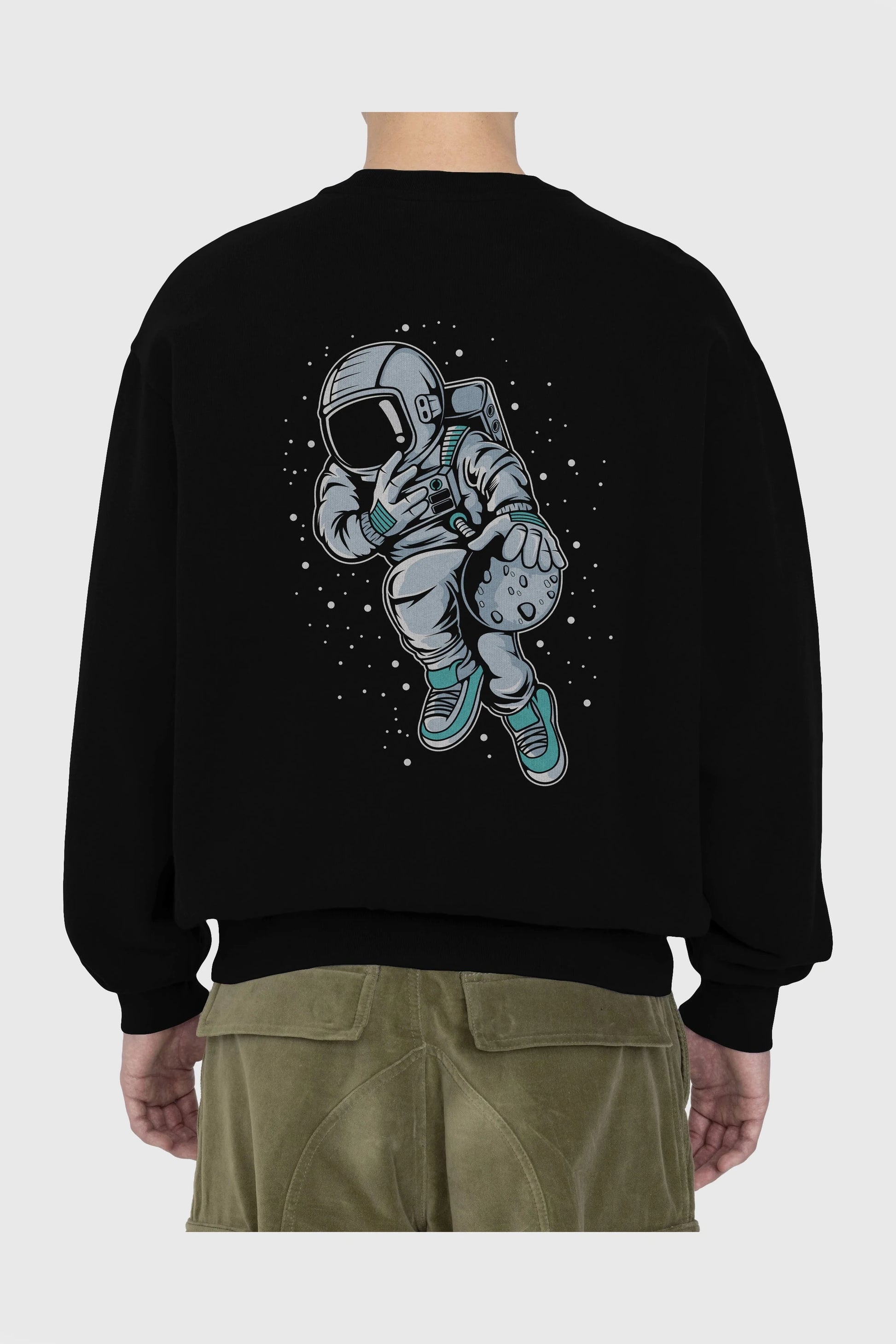 Astronaut Basketball (2) Arka Baskılı Oversize Sweatshirt Erkek Kadın Unisex