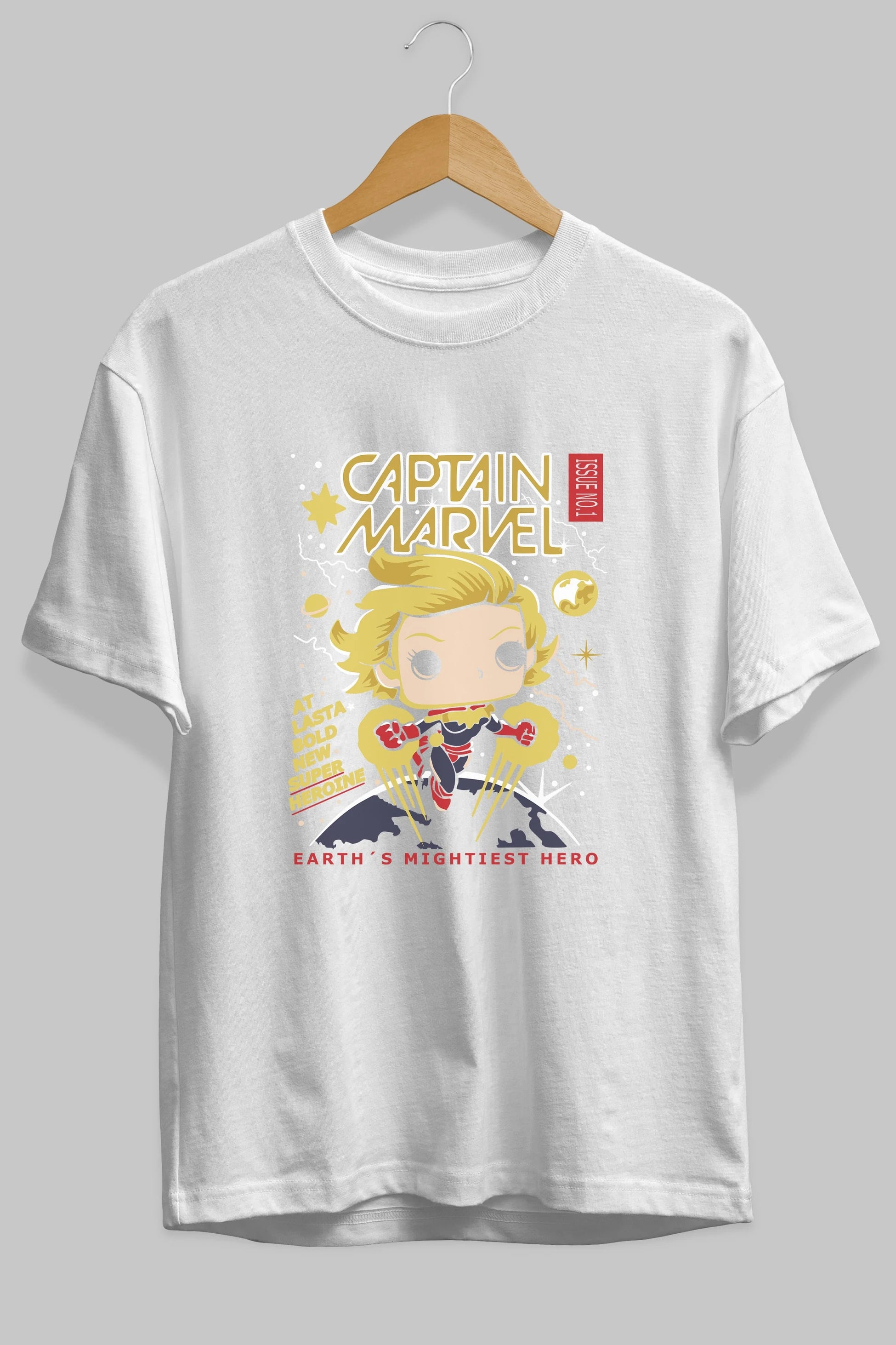 Captain Marvel Ön Baskılı Oversize t-shirt Erkek Kadın Unisex %100 Pamuk Bisiklet Yaka tişort