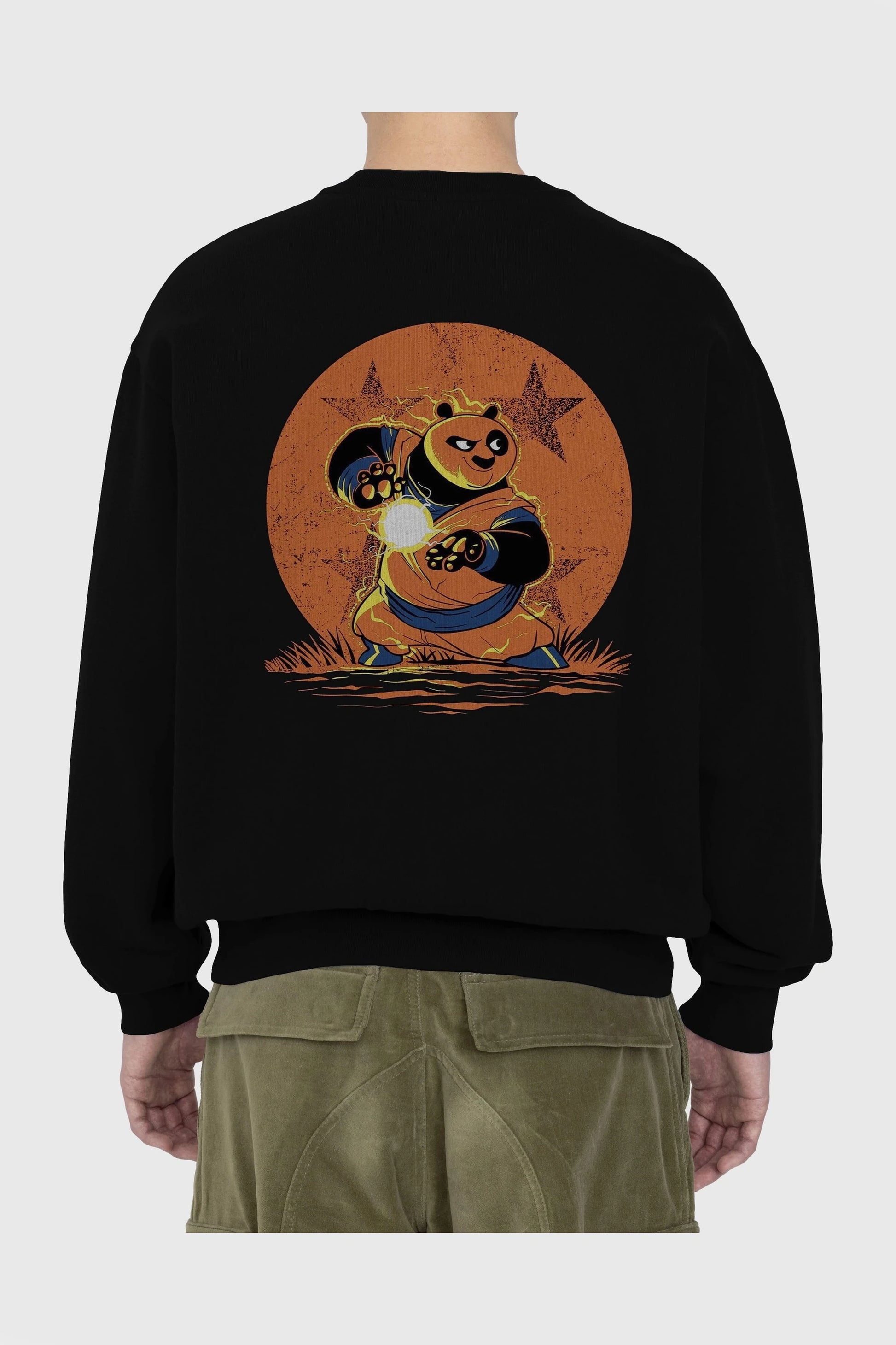 Kung Fu Panda Arka Baskılı Oversize Sweatshirt Erkek Kadın Unisex
