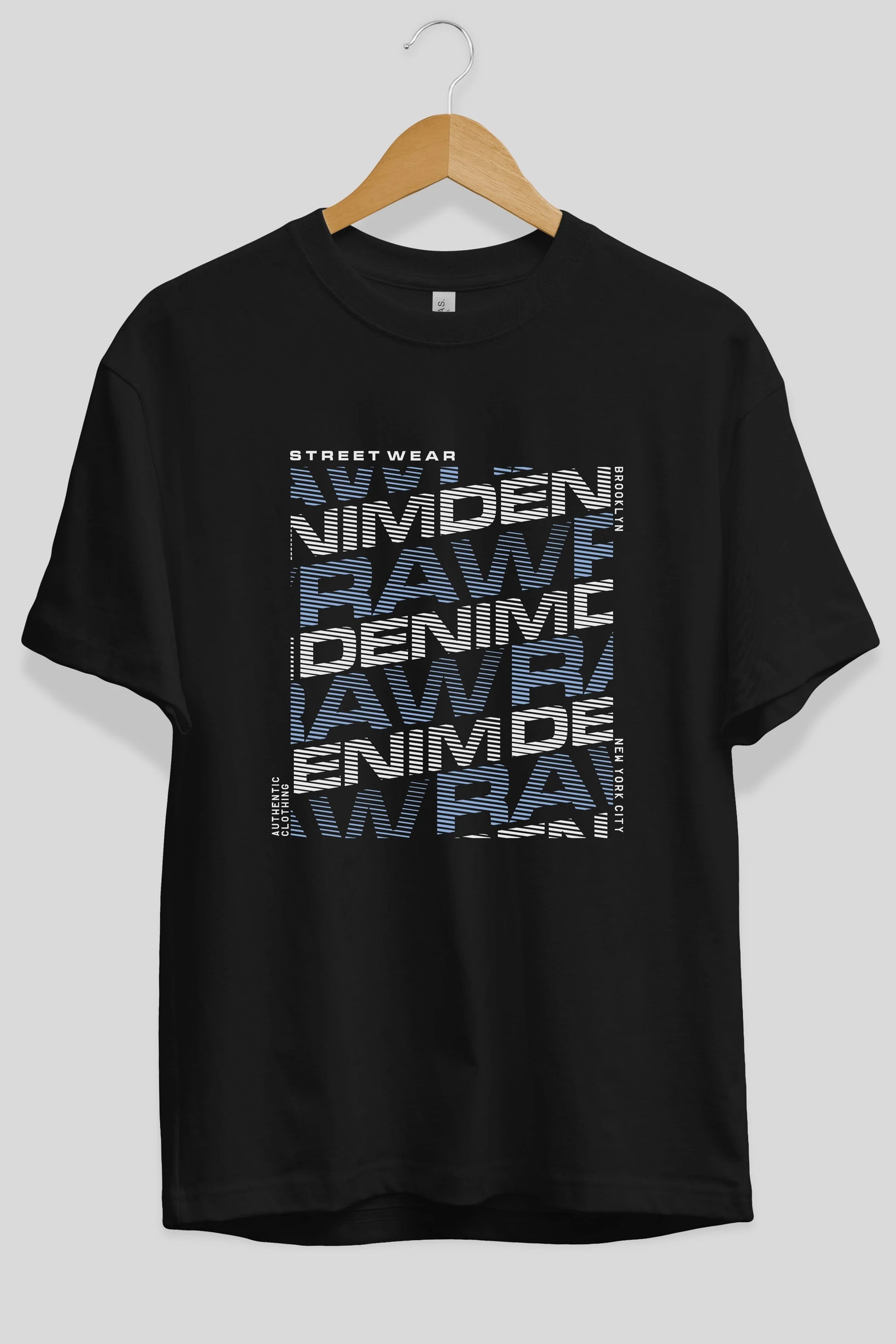 Raw Denim Ön Baskılı Oversize t-shirt Erkek Kadın Unisex
