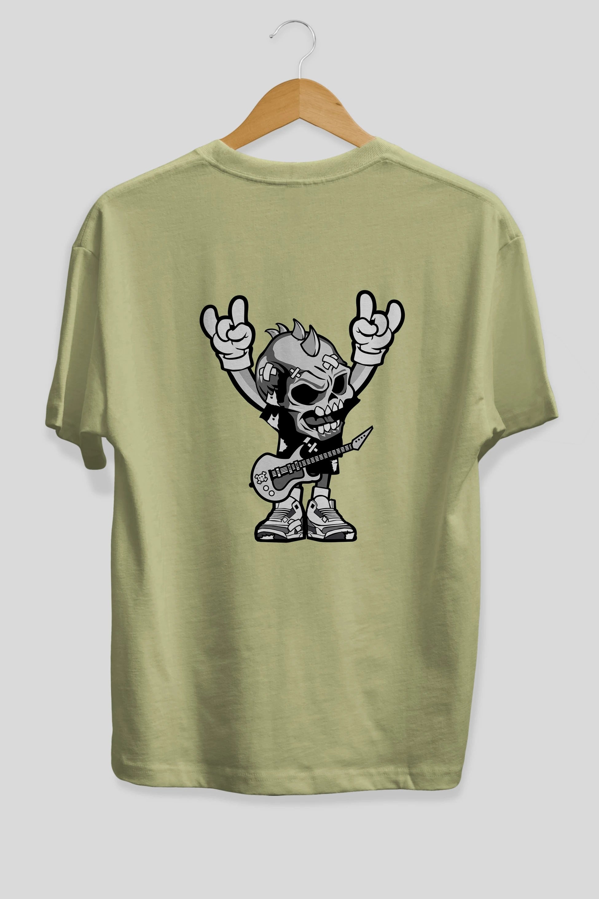 Punk Rock Skull Arka Baskılı Oversize t-shirt Erkek Kadın Unisex %100 Pamuk tişort