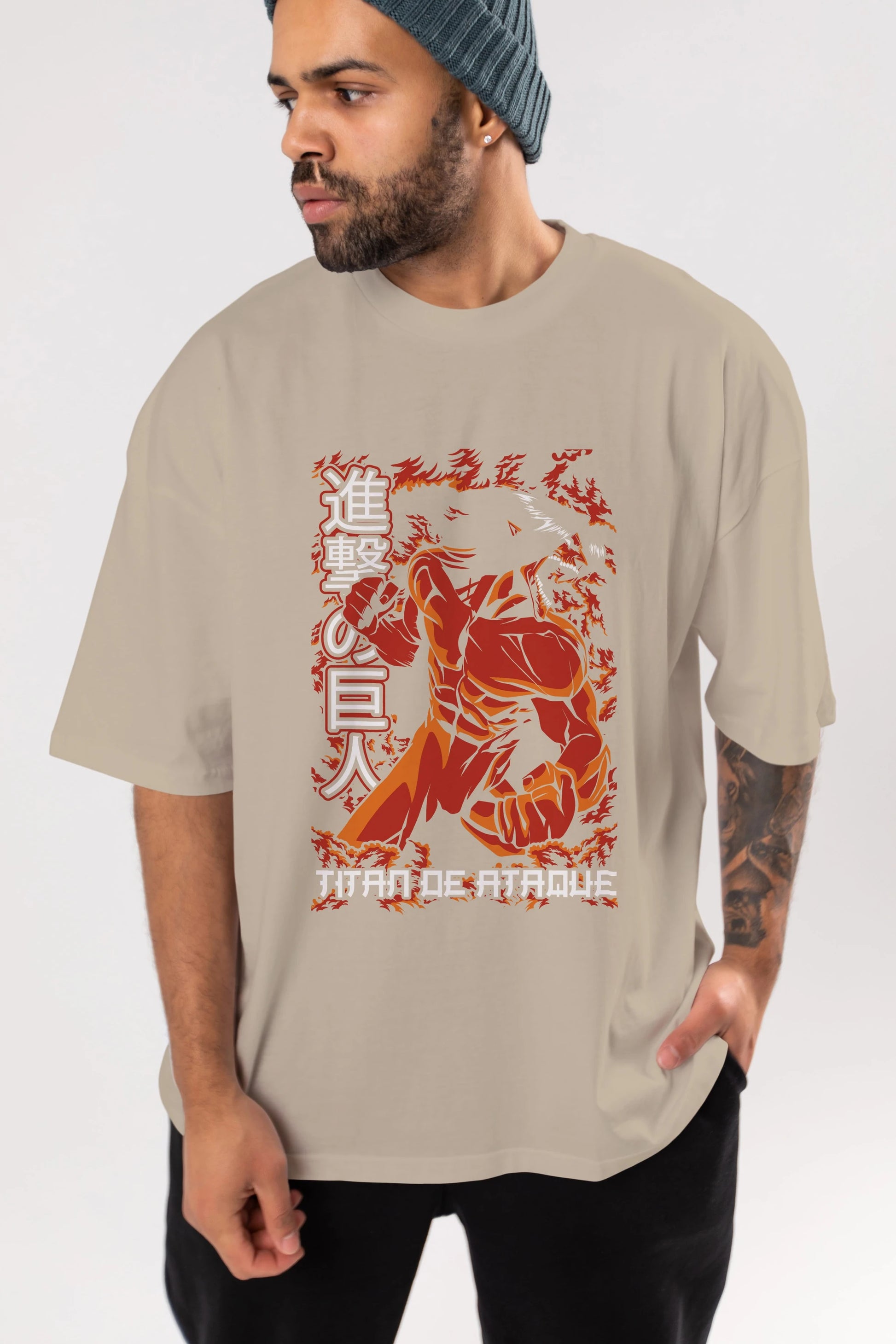 Eren Yeager Anime Ön Baskılı Oversize t-shirt Erkek Kadın Unisex