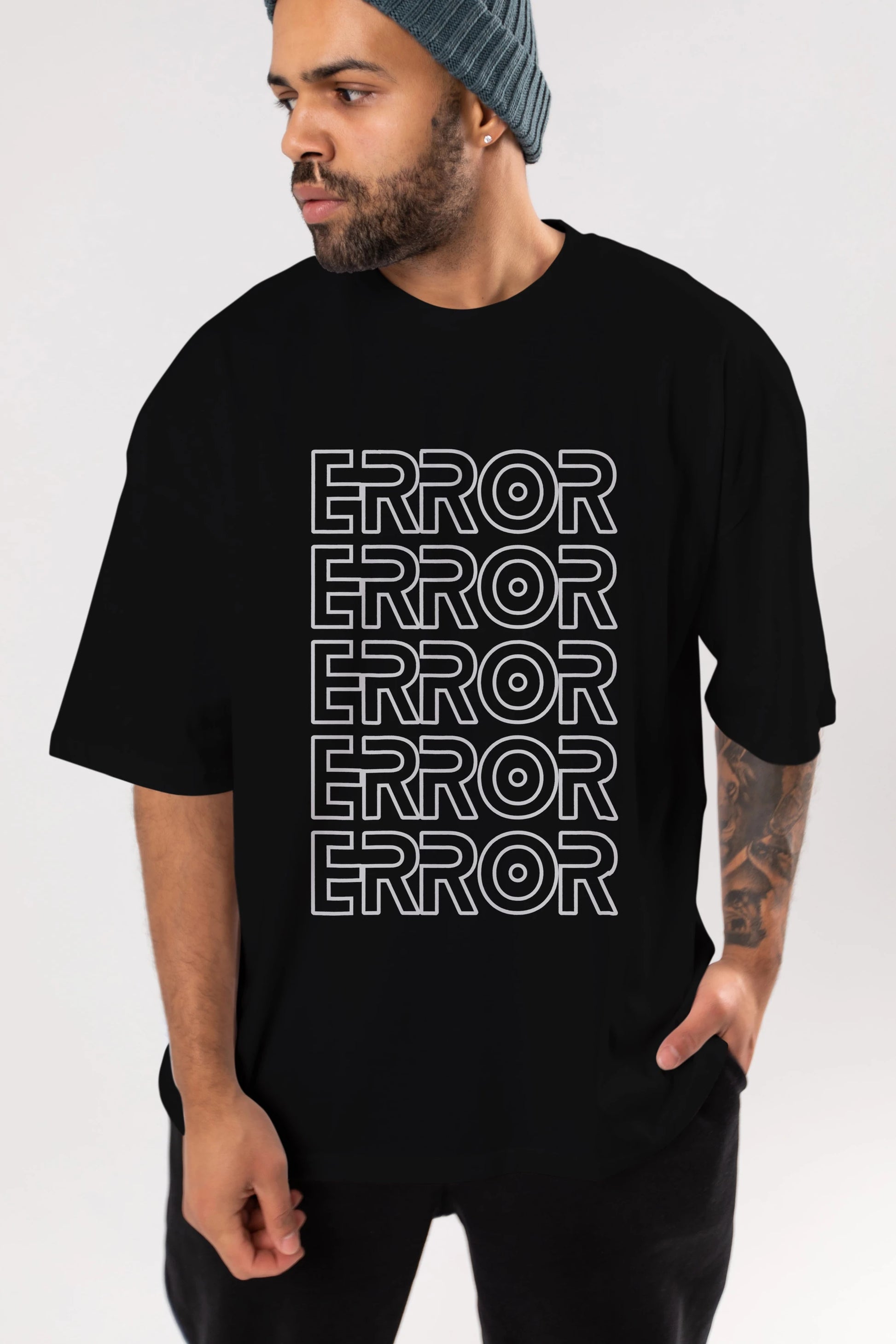 Error Yazılı Ön Baskılı Oversize t-shirt Erkek Kadın Unisex