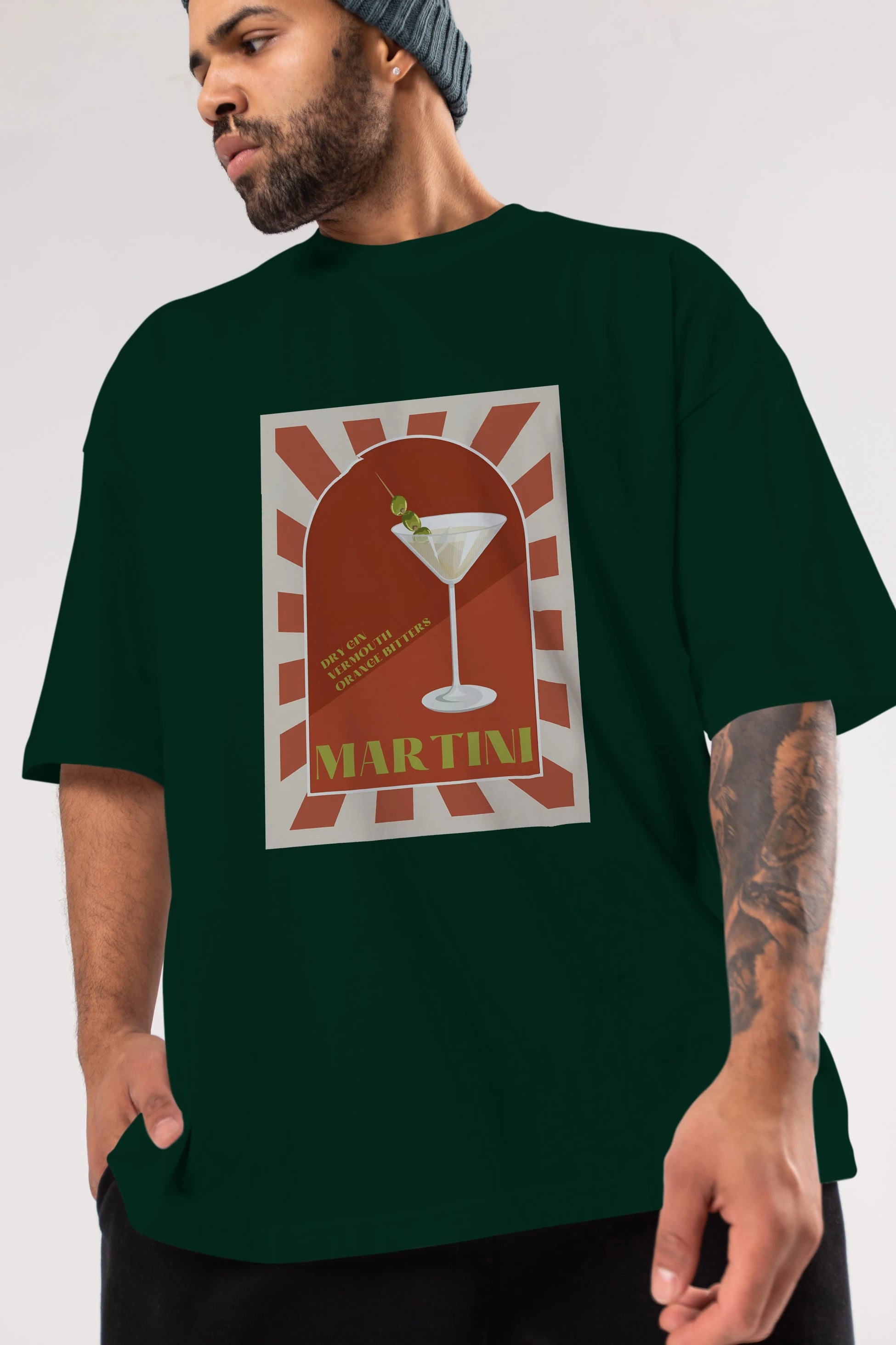 Martini 2 Ön Baskılı Oversize t-shirt Erkek Kadın Unisex %100 Pamuk Bisiklet Yaka tişort