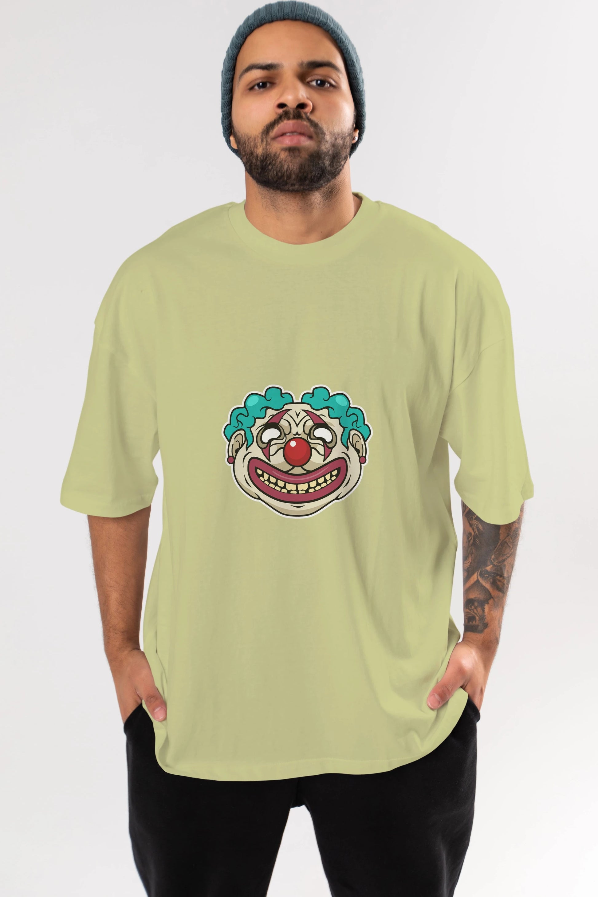Clown Head Ön Baskılı Oversize t-shirt Erkek Kadın Unisex %100 Pamuk tişort