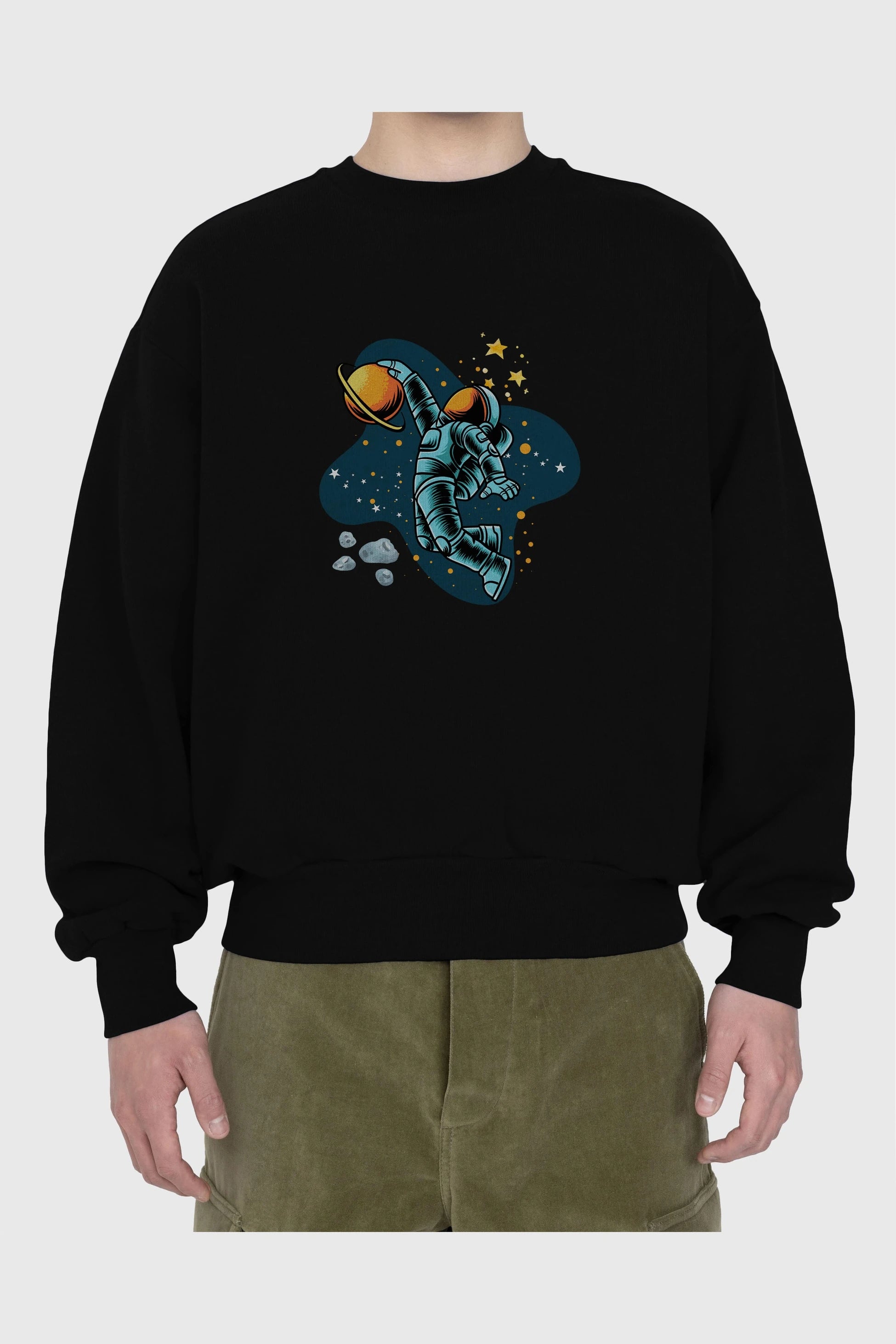 Astronot Basketbol Ön Baskılı Oversize Sweatshirt Erkek Kadın Unisex